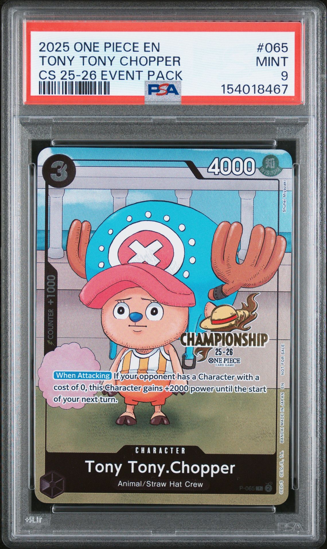 2025 One Piece Championship 2025-26 Event Pack Tony Tony Chopper #065 Mint 9 front
