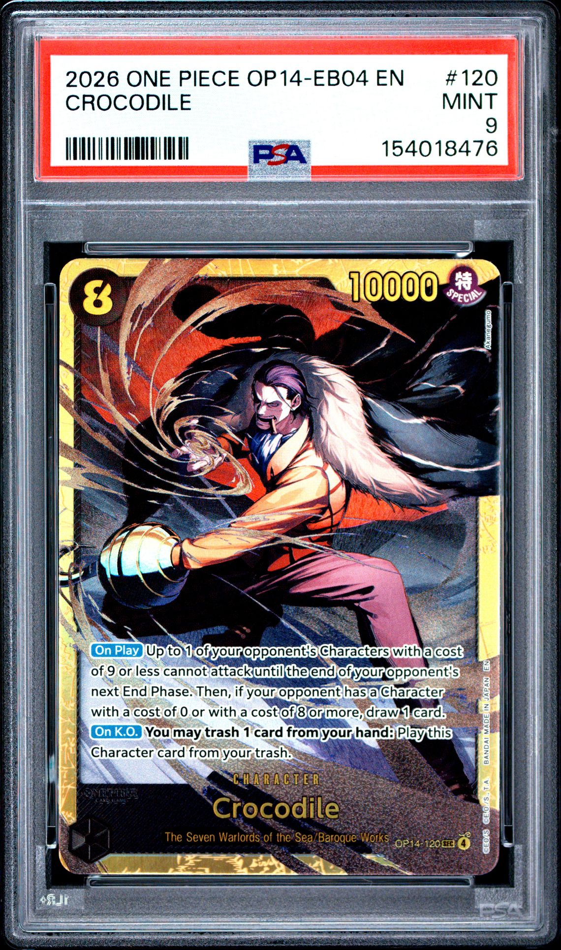 2026 One Piece Op14-Eb04-The Azure Sea's Seven Crocodile #120 Mint 9 front