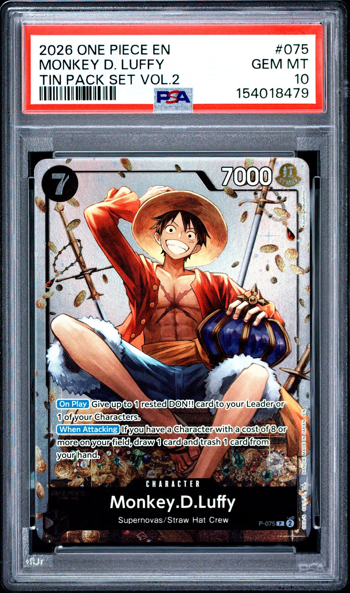 2026 ONE PIECE PROMOS MONKEY D. LUFFY TIN PACK SET VOL.2 075 GEM MT 10 front