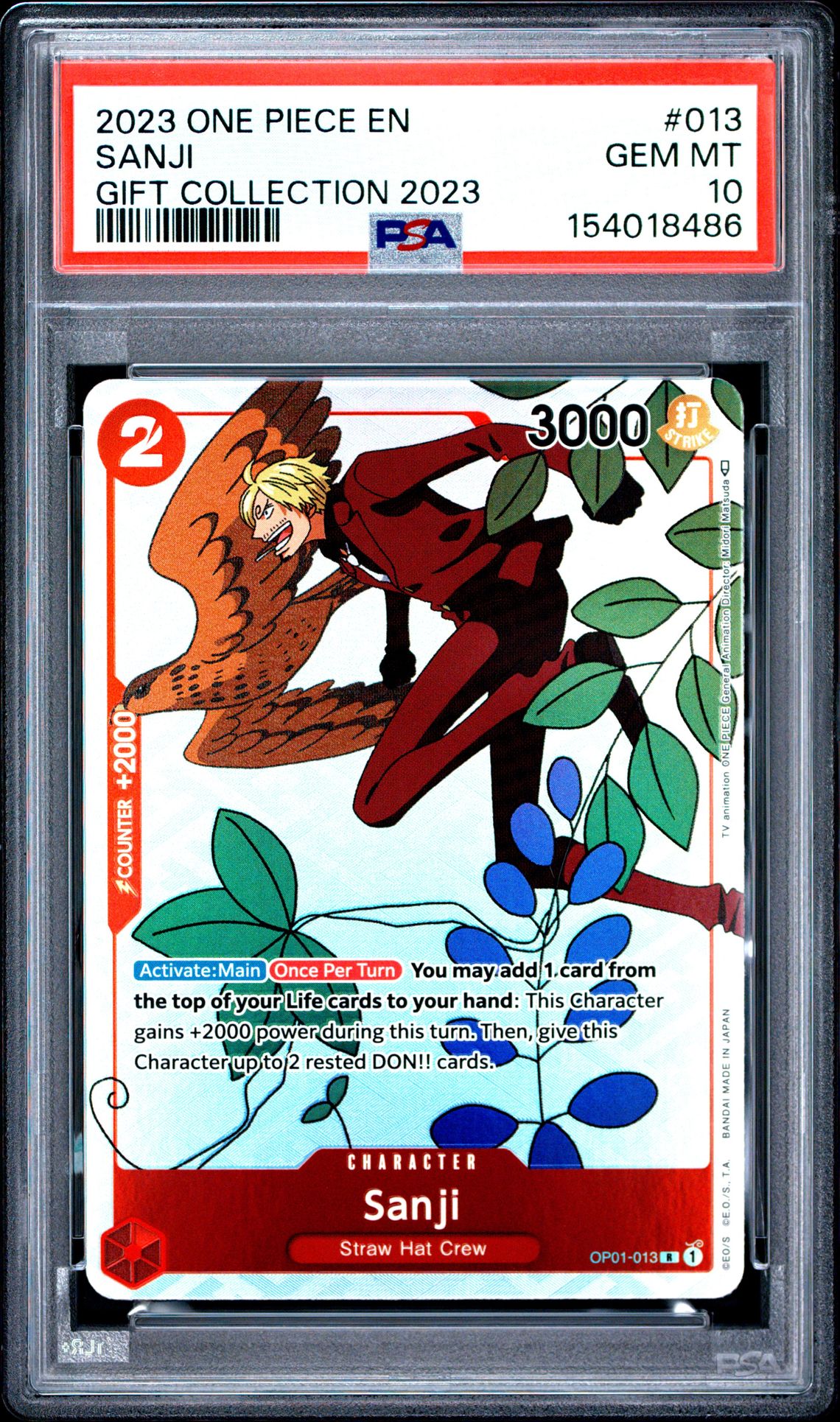 2023 One Piece Gift Collection 2023 Sanji #013 (Gift Collection 2023) Gem Mt 10 front view - PSA graded GEM MT 10