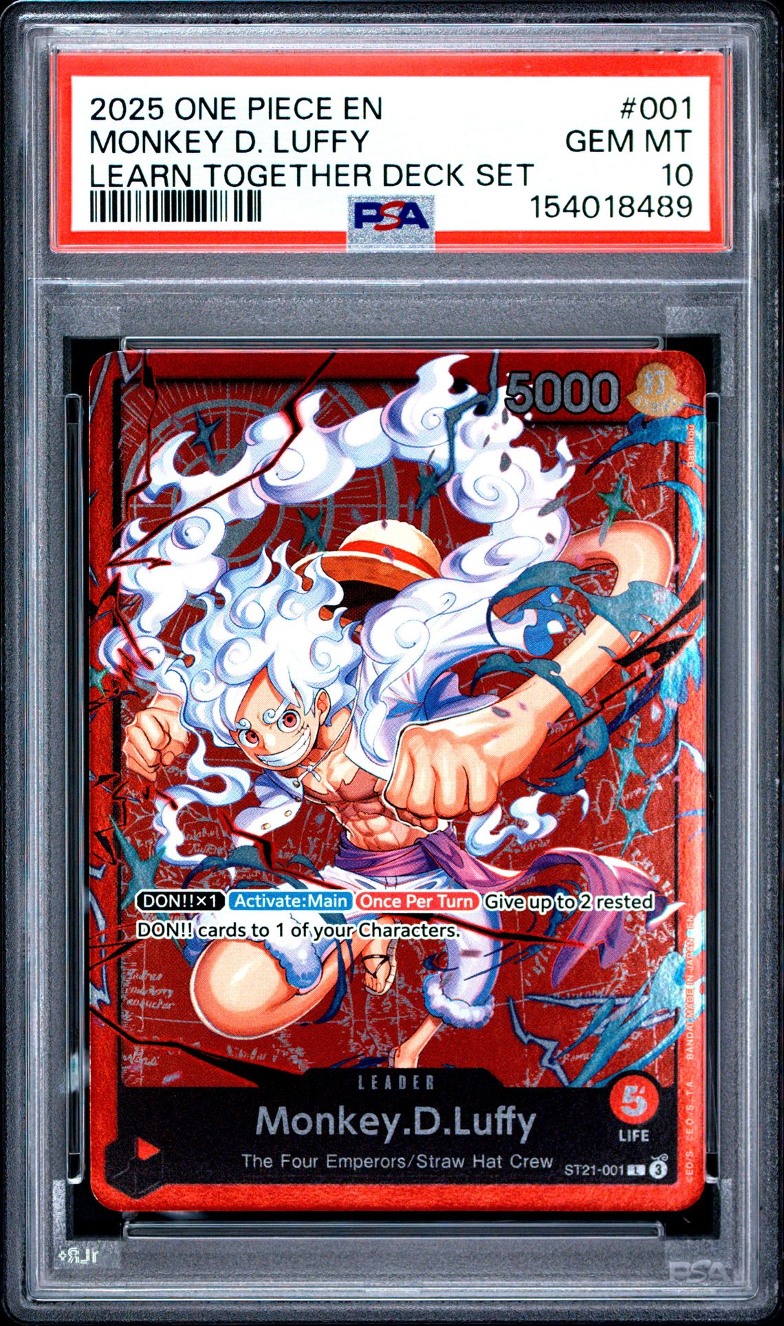 2025 One Piece Learn Together Deck Set Monkey D. Luffy #001 Gem Mt 10 front view - PSA graded GEM MT 10
