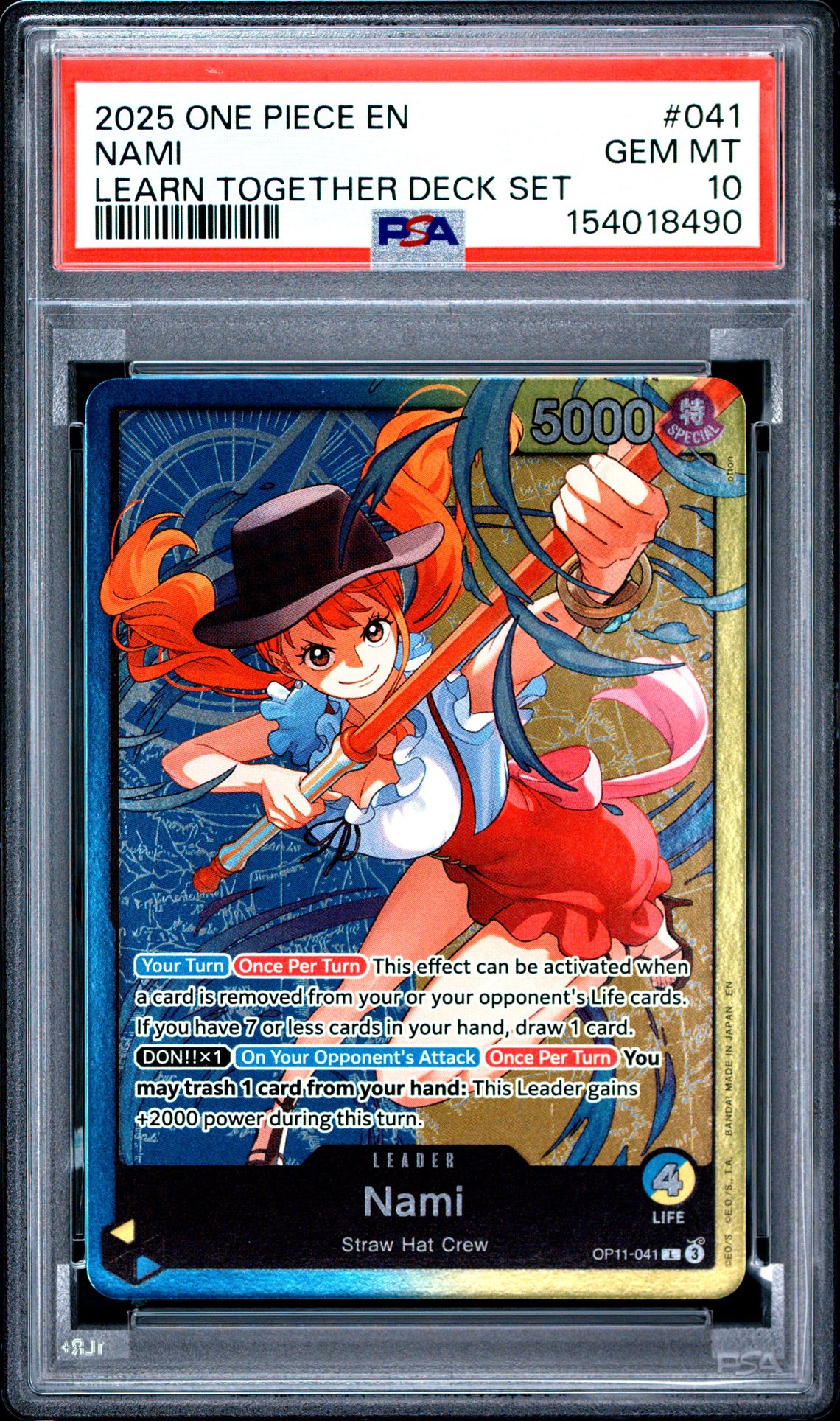 2025 One Piece Learn Together Deck Set Nami #041 Gem Mt 10 front view - PSA graded GEM MT 10