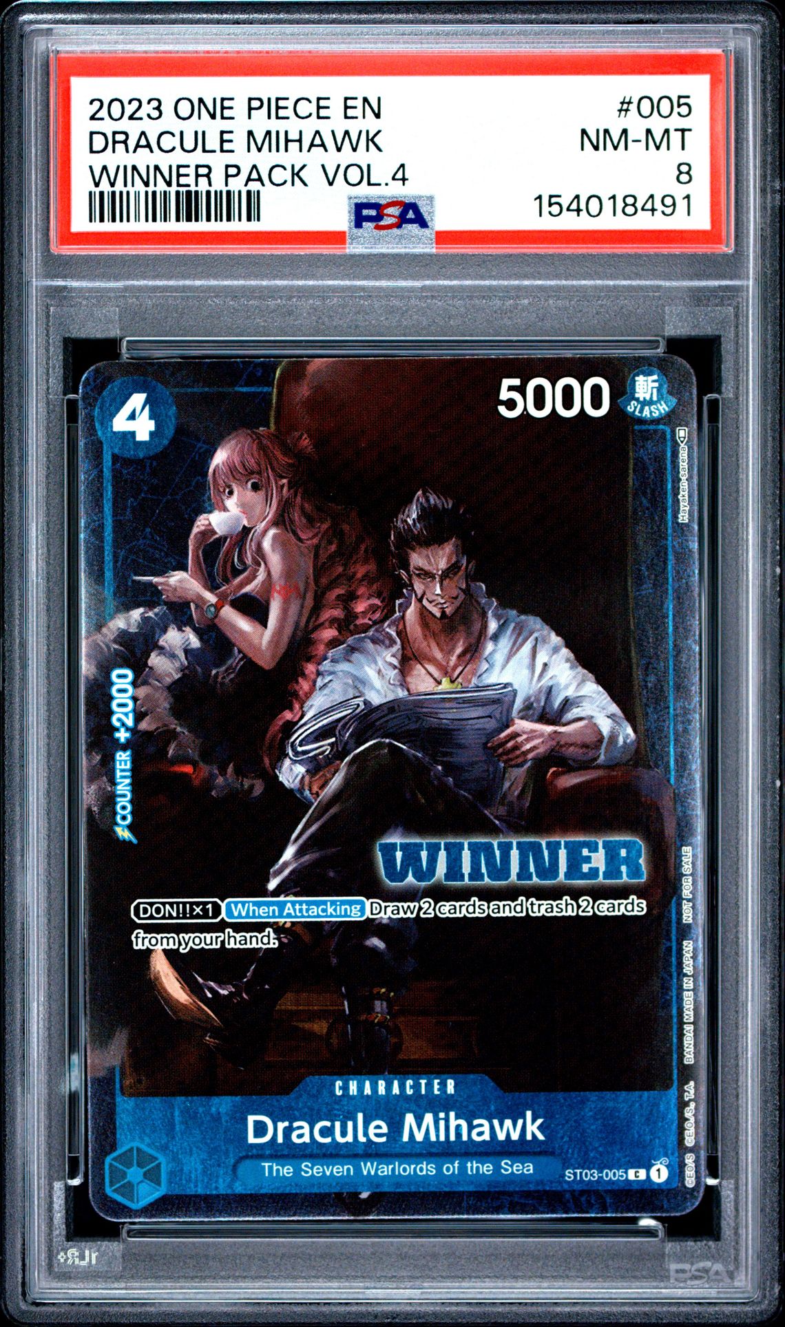 2023 One Piece Promos Dracule Mihawk #005 (Winner Pack Vol.4) Nm-Mt 8 front