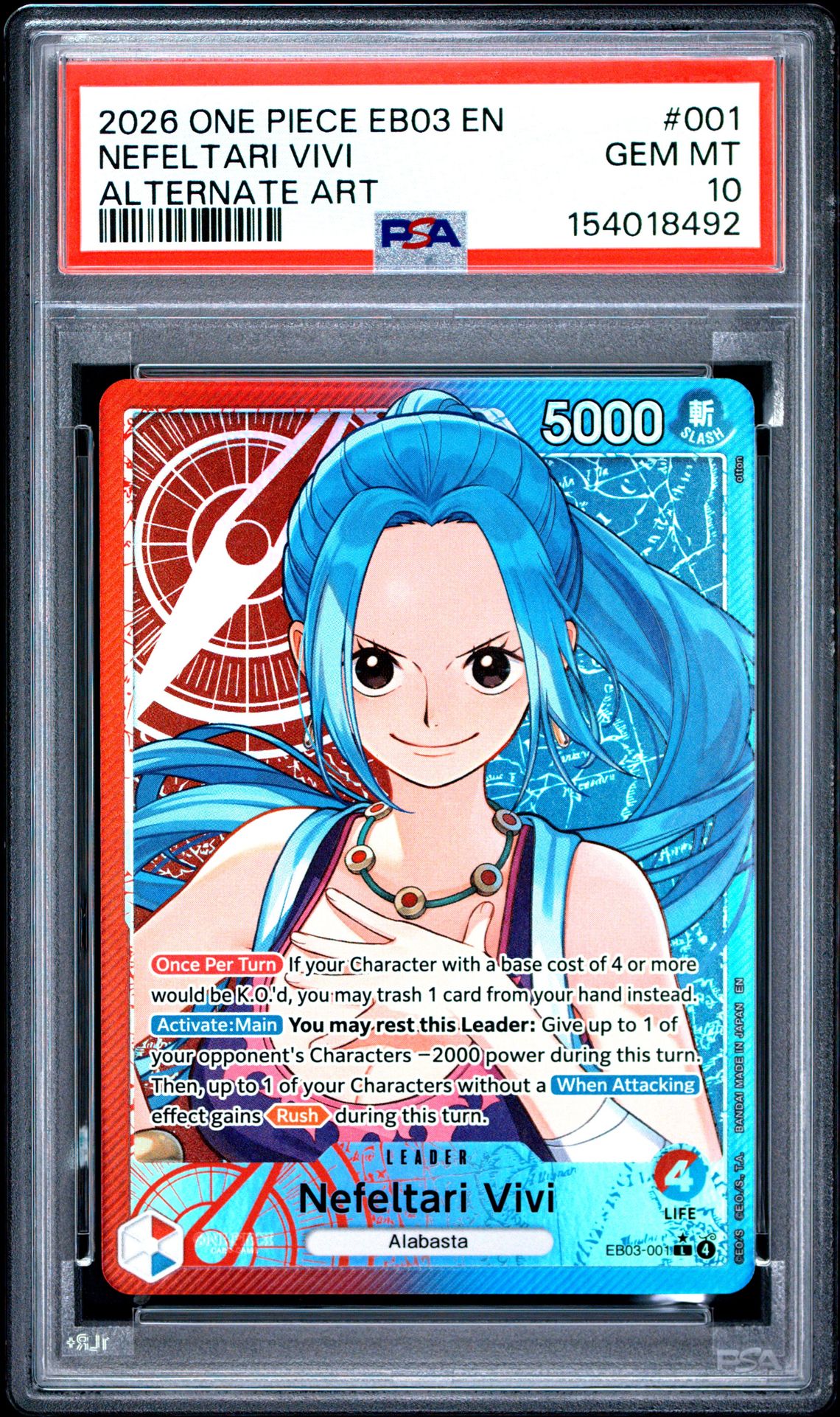 2026 One Piece Eb03-Extra Booster -One Piece Heroines Edition- Nefeltari Vivi #001 (Alternate Art) Gem Mt 10 front