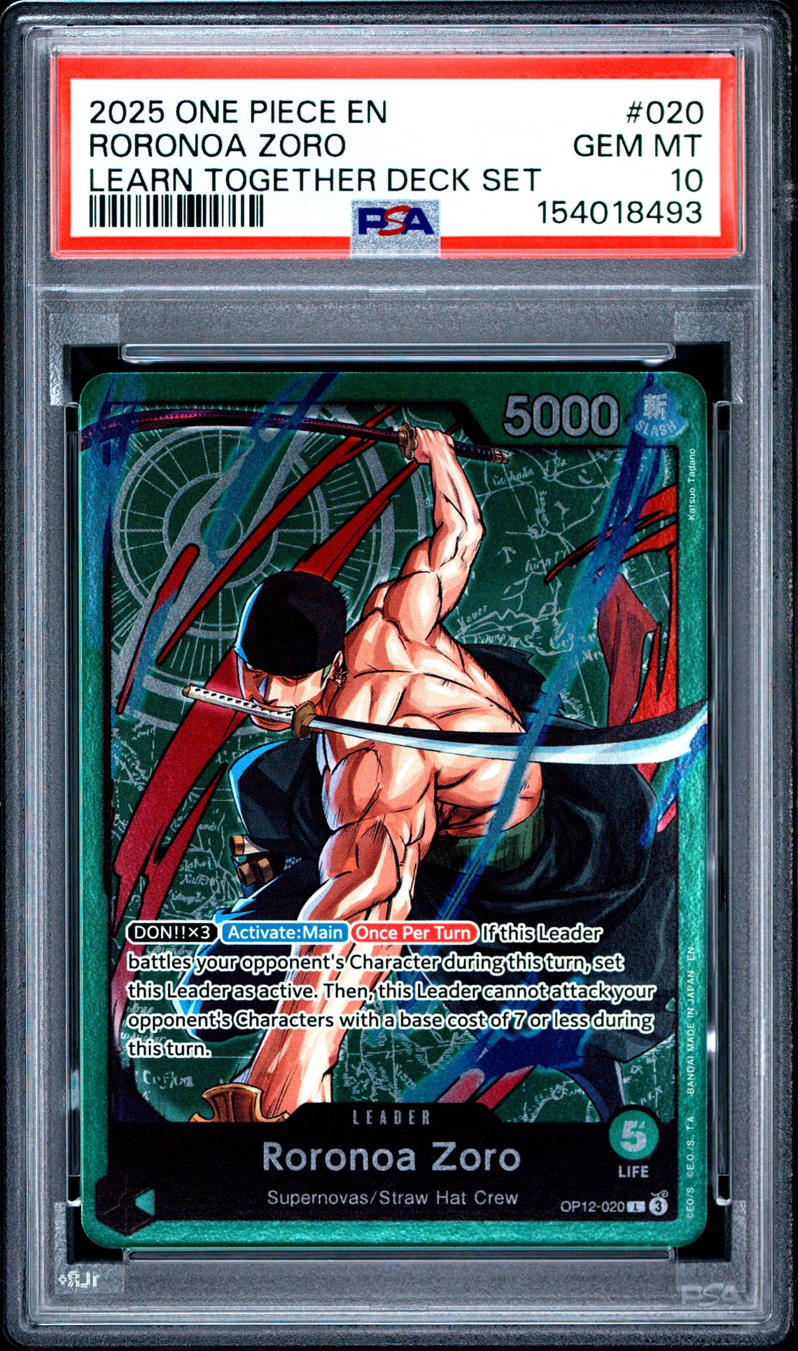 2025 One Piece Learn Together Deck Set Roronoa Zoro #020 Gem Mt 10 front view - PSA graded GEM MT 10