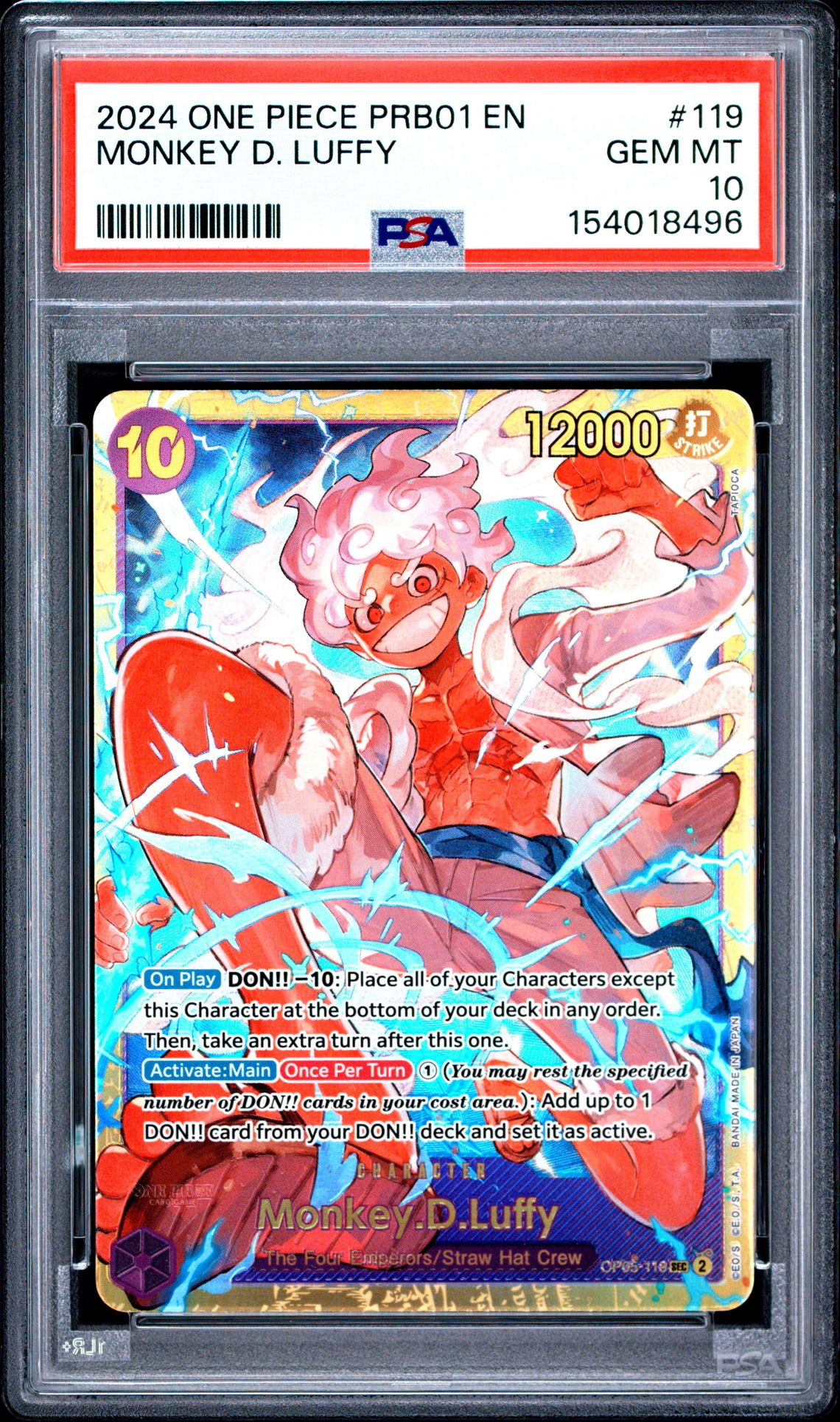 2024 One Piece Prb01-Premium Booster -One Piece Card The Best- Monkey D. Luffy #119 Gem Mt 10 front view - PSA graded GEM MT 10
