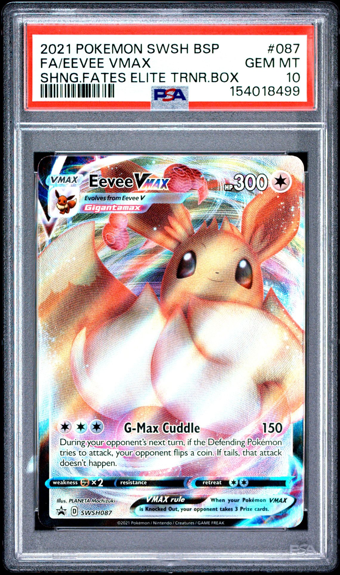 2021 POKEMON SWSH BLACK STAR PROMO FA/EEVEE VMAX SHNG.FATES ELITE TRNR.BOX 087 GEM MT 10 front