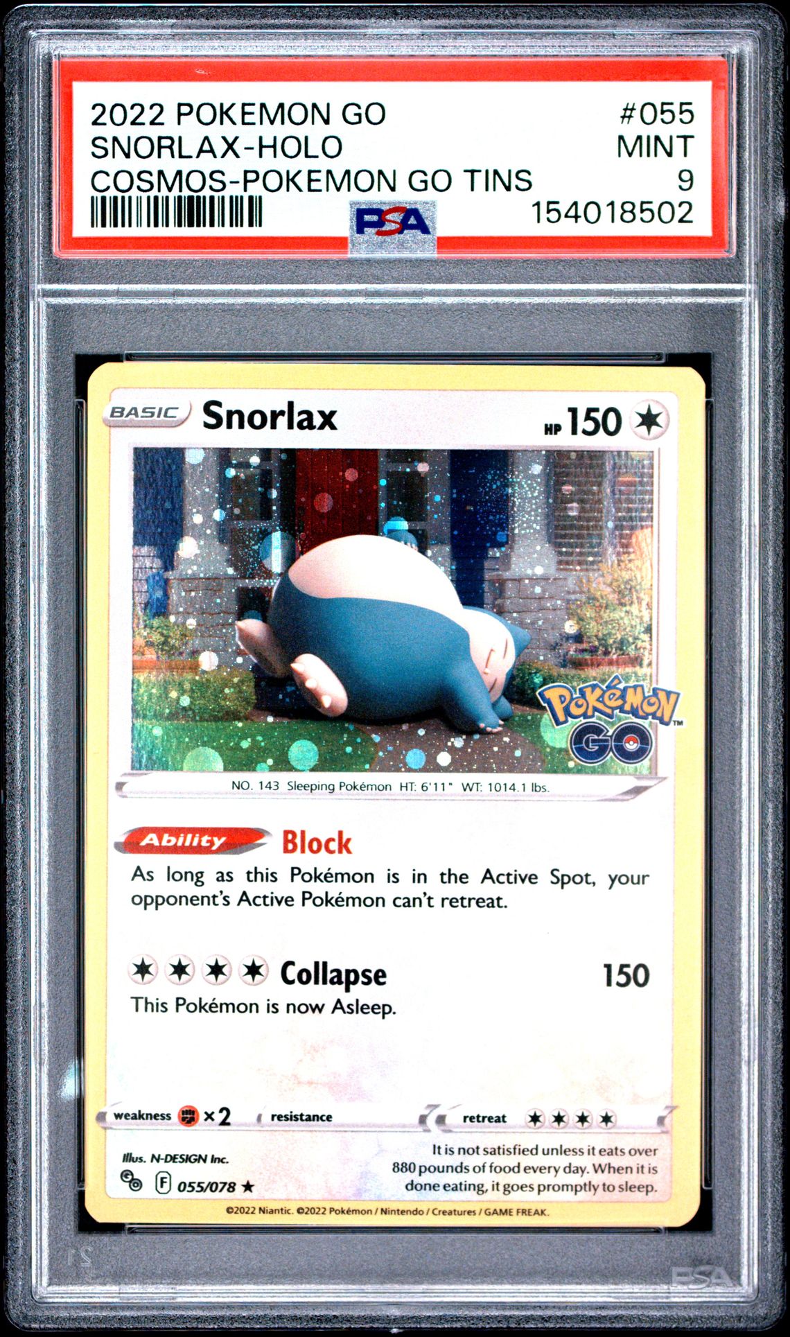 2022 Pokemon Go Snorlax-Holo #055 (Cosmos-Pokemon Go Tins) Mint 9 front