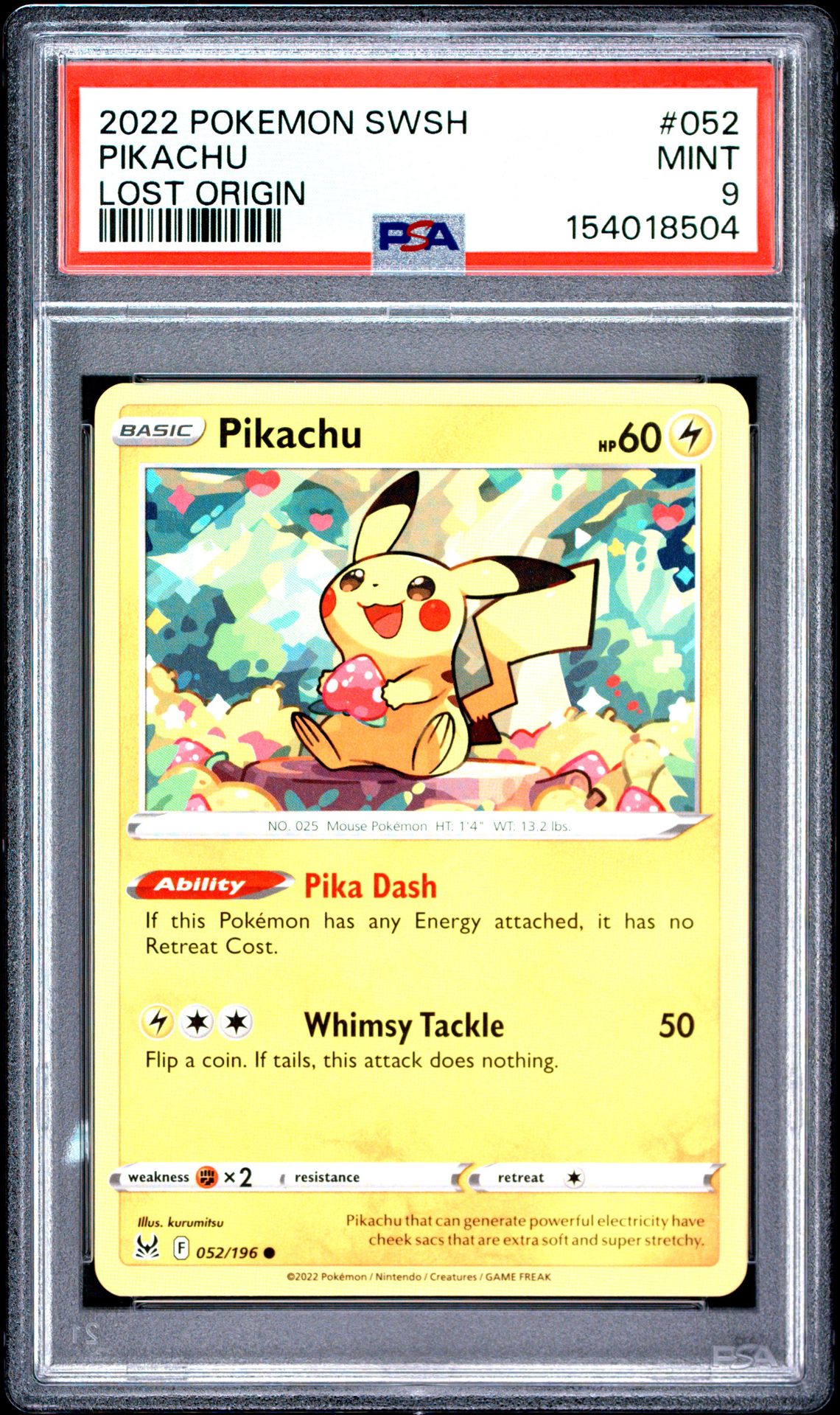 2022 Pokemon Sword & Shield Lost Origin Pikachu #052 (Lost Origin) Mint 9 front