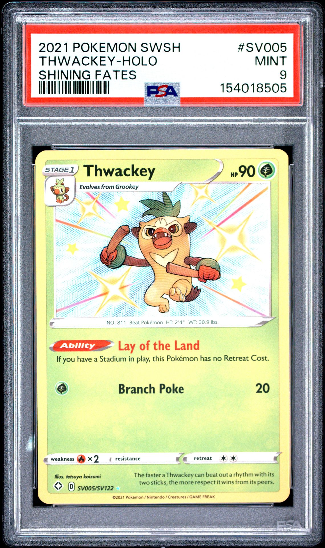 2021 Pokemon Sword & Shield Shining Fates Thwackey-Holo #Sv005 (Shining Fates) Mint 9 front