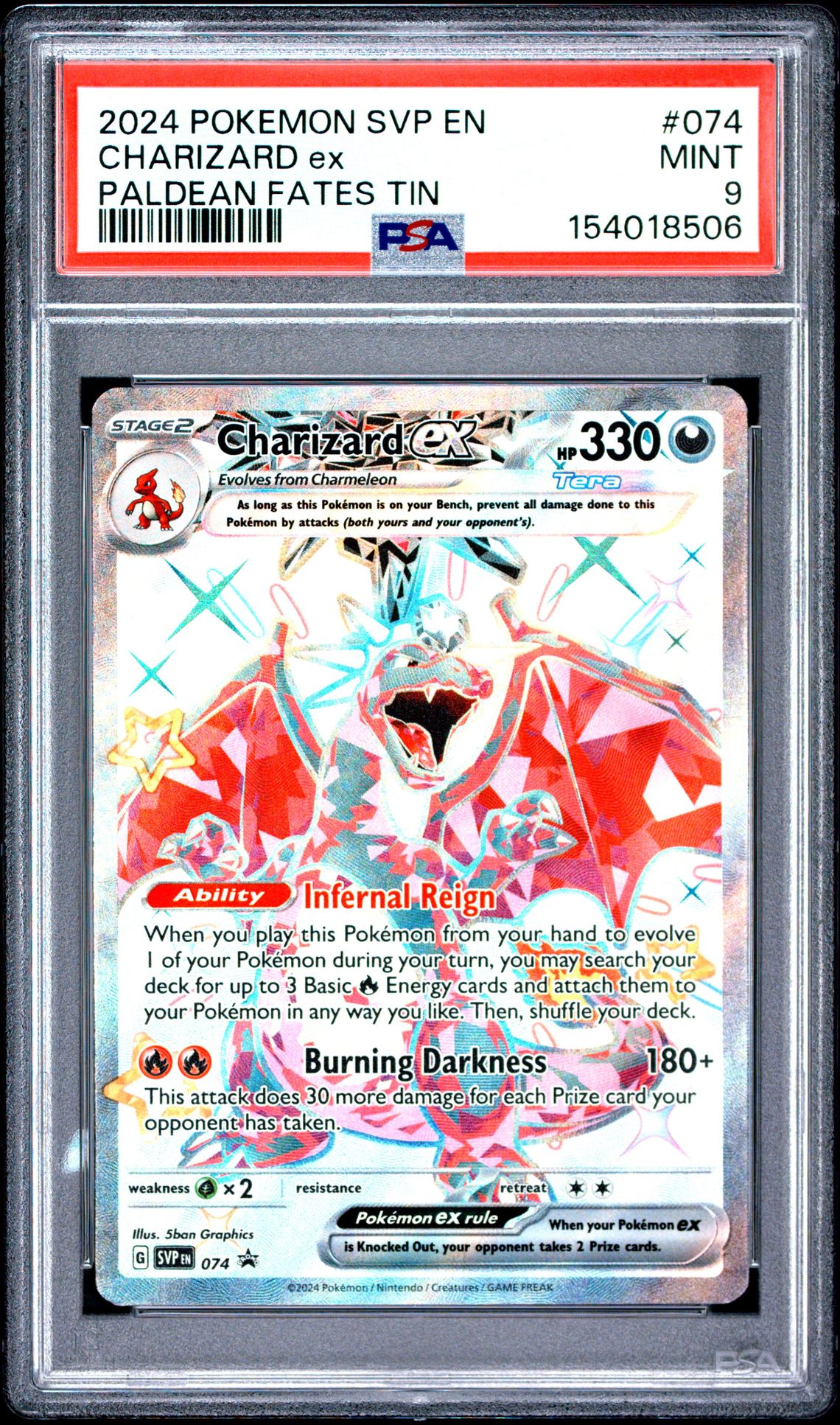 2024 Pokemon Svp En-Sv Black Star Promo Charizard Ex #074 (Paldean Fates Tin) Mint 9 front