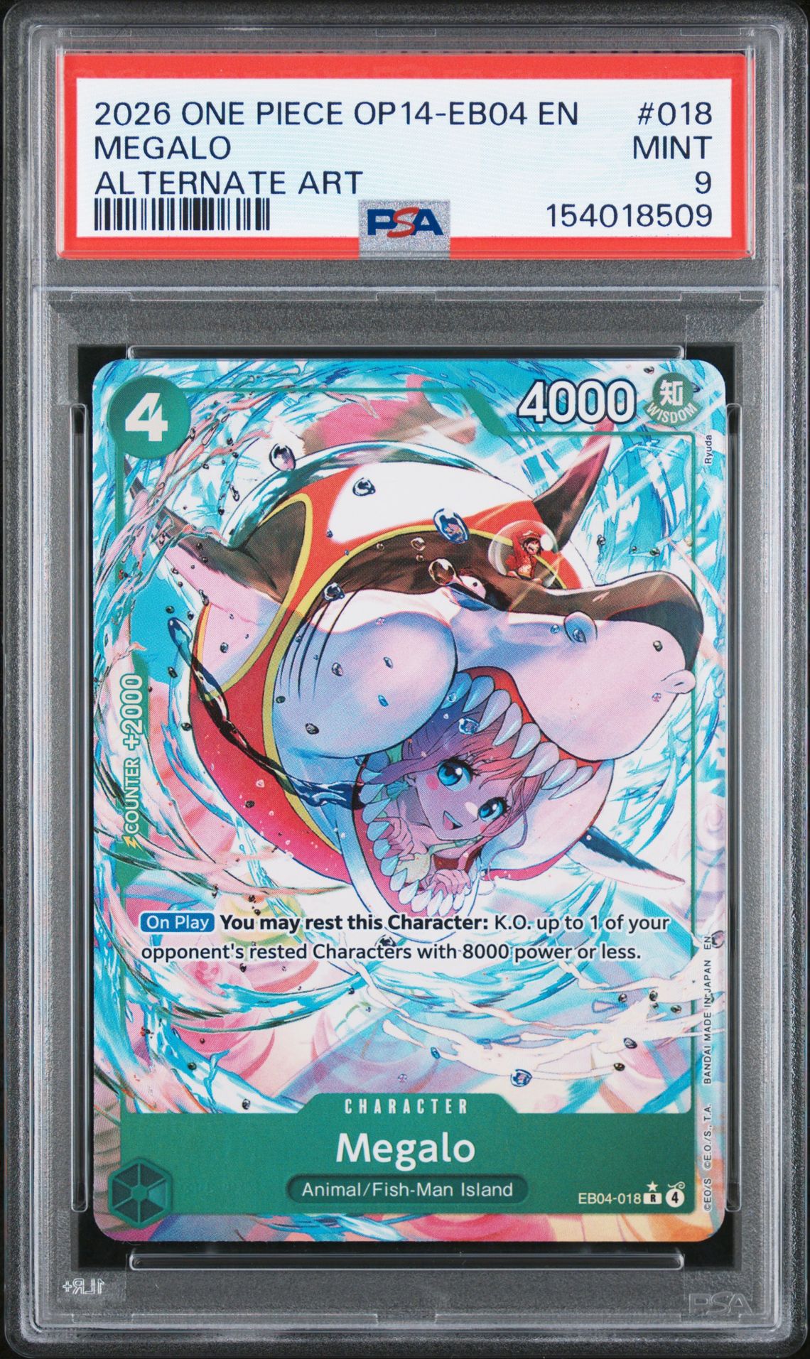 2026 One Piece Op14-Eb04-The Azure Sea's Seven Megalo #018 (Alternate Art) Mint 9 front