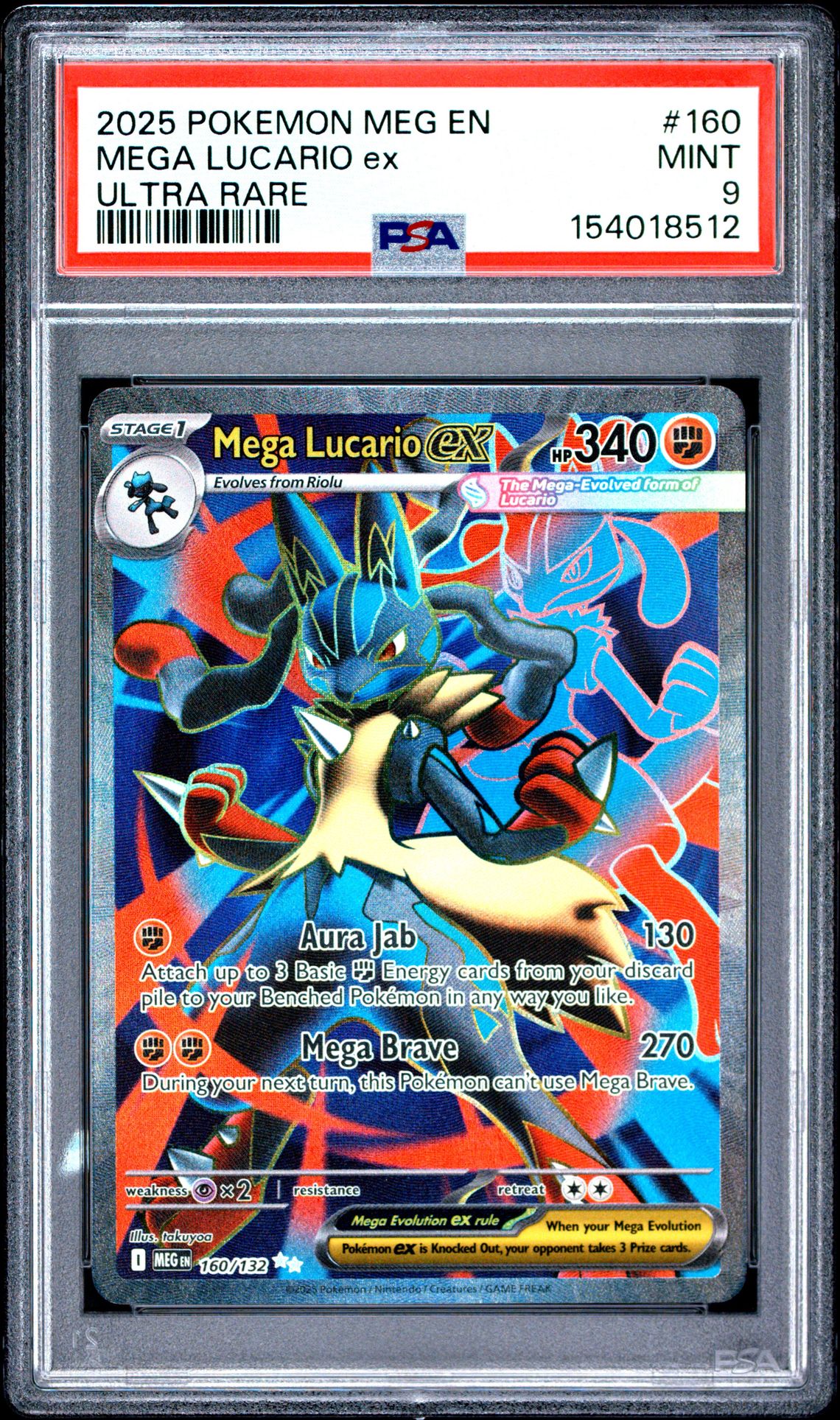 2025 Pokemon Meg En-Mega Evolution Mega Lucario Ex #160 (Ultra Rare) Mint 9 front