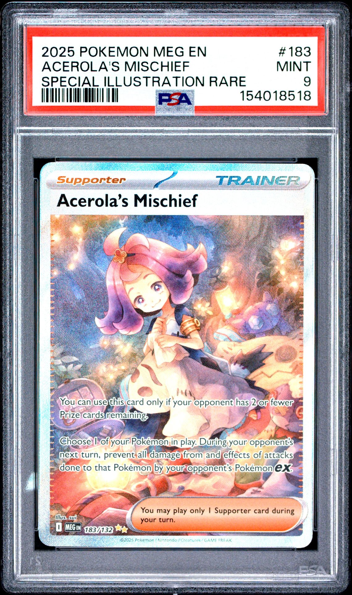 2025 Pokemon Meg En-Mega Evolution Acerola's Mischief #183 (Special Illustration Rare) Mint 9 front
