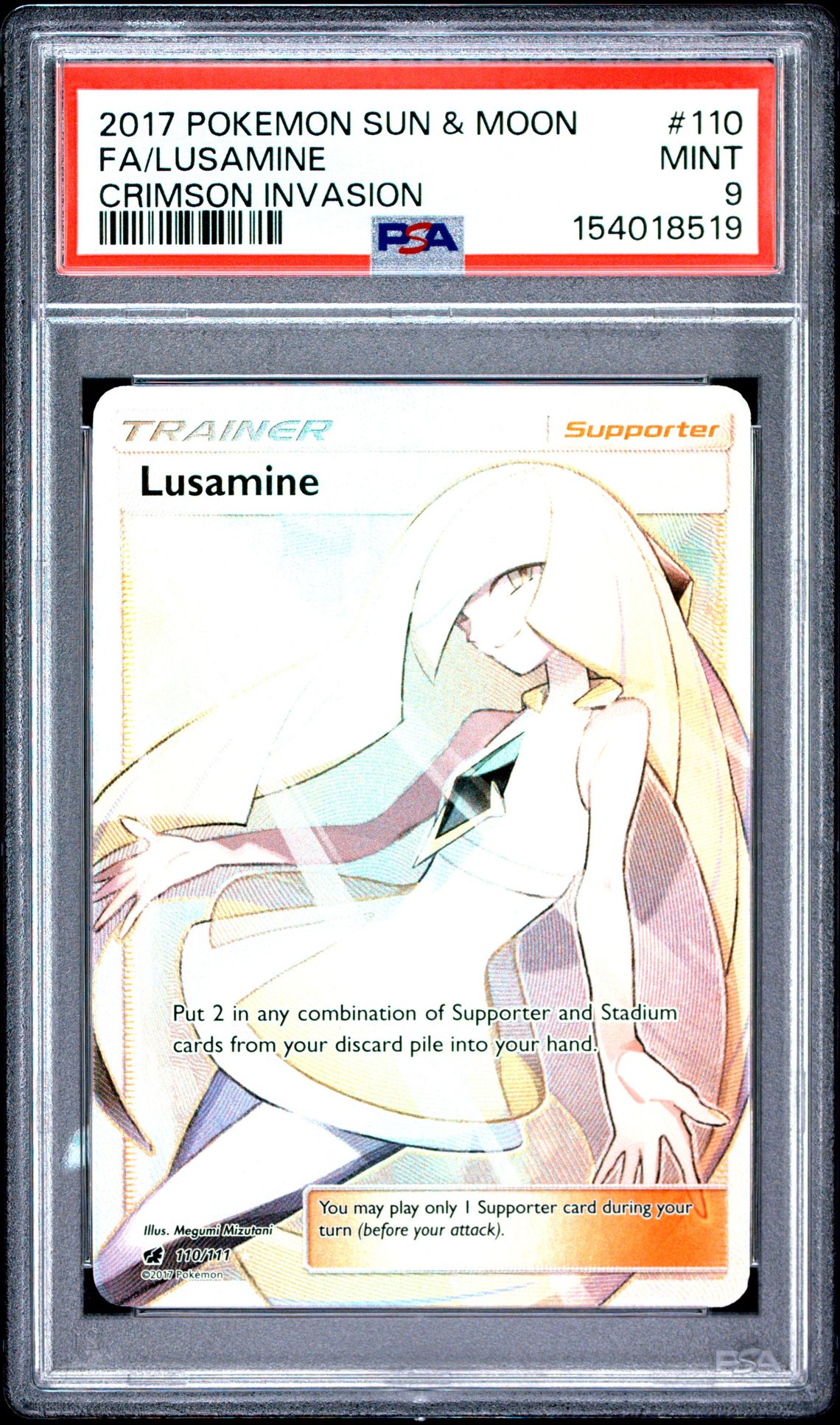 2017 Pokemon Sun & Moon Crimson Invasion Fa/Lusamine #110 (Crimson Invasion) Mint 9 front