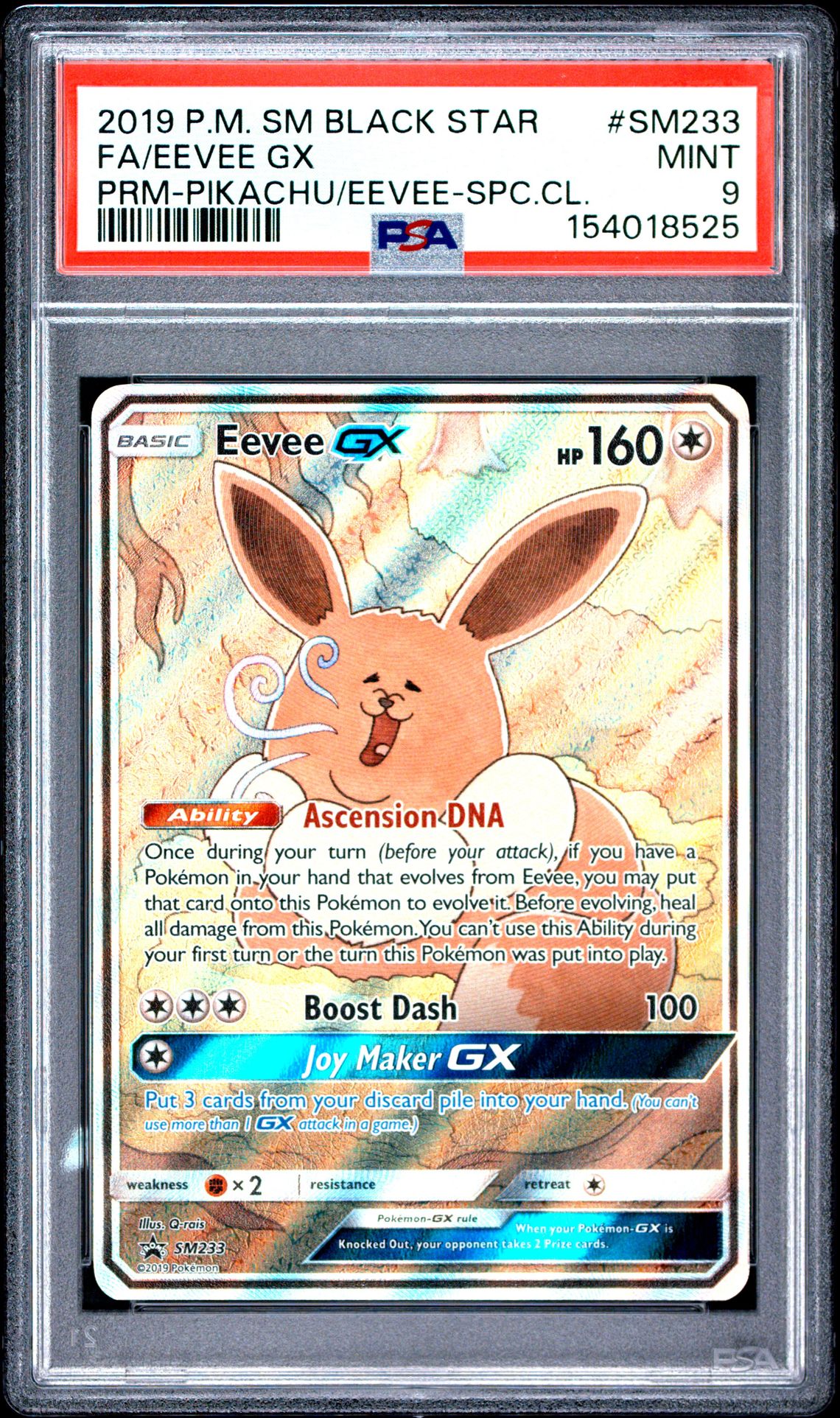 2019 Pokemon Sm Black Star Promo Fa/Eevee Gx #Sm233 (Prm-Pikachu/Eevee-Spc.cl.) Mint 9 front