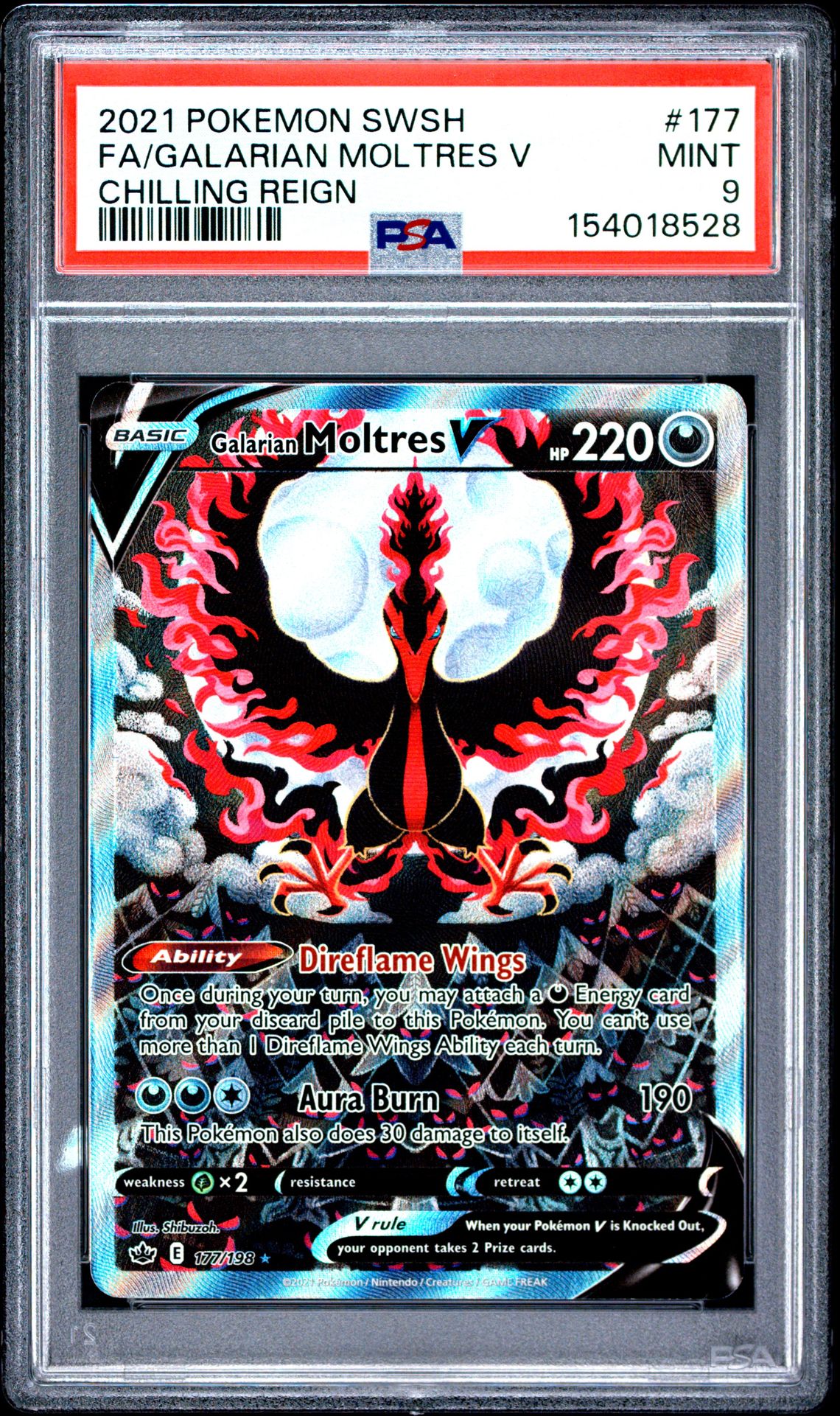 2021 Pokemon Sword & Shield Chilling Reign Fa/Galarian Moltres V #177 (Chilling Reign) Mint 9 front