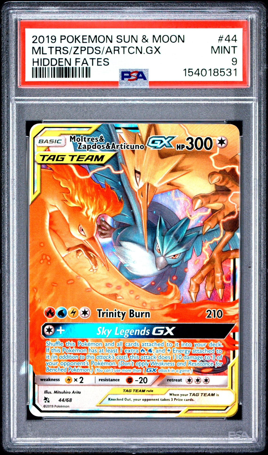 2019 Pokemon Sun & Moon Hidden Fates Mltrs/Zpds/Artcn.gx #44 (Hidden Fates) Mint 9 front