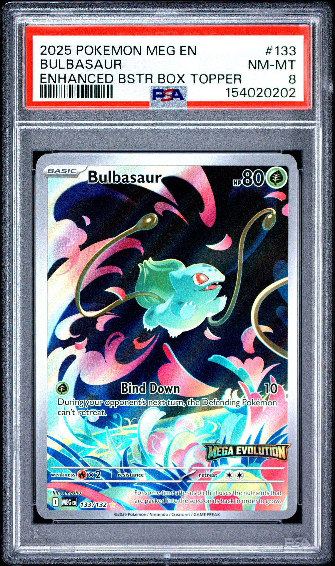 2025 Pokemon Meg En-Mega Evolution Bulbasaur #133 (Enhanced Bstr Box Topper) Nm-Mt 8 front