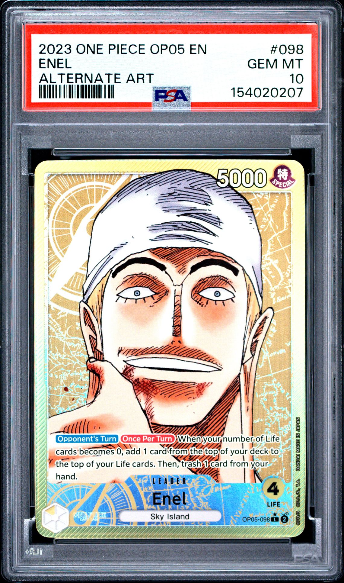 2023 One Piece Op05-Awakening Of The New Era Enel #098 (Alternate Art) Gem Mt 10 front