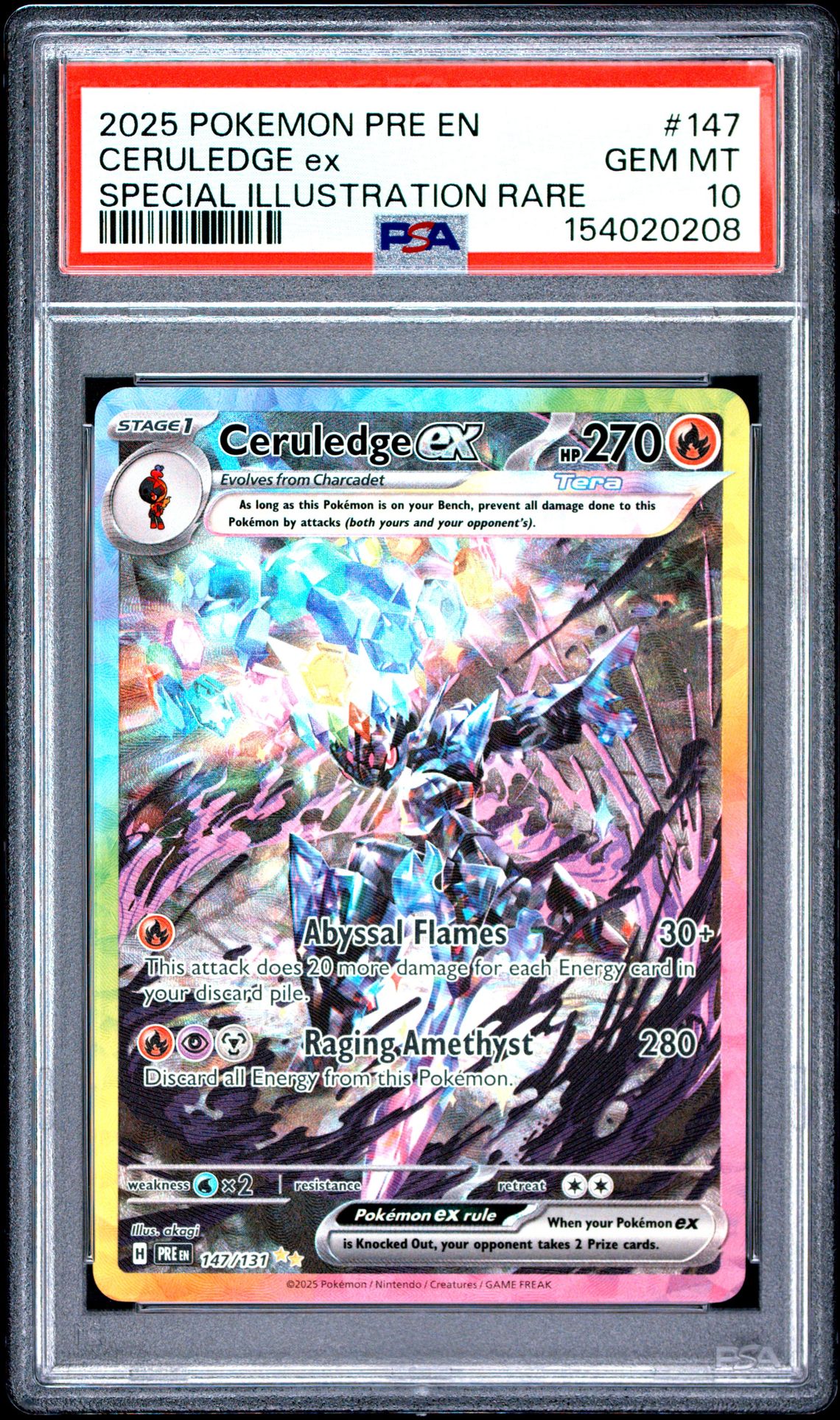 2025 Pokemon Pre En-Prismatic Evolutions Ceruledge Ex #147 (Special Illustration Rare) Gem Mt 10 front view - PSA graded GEM MT 10