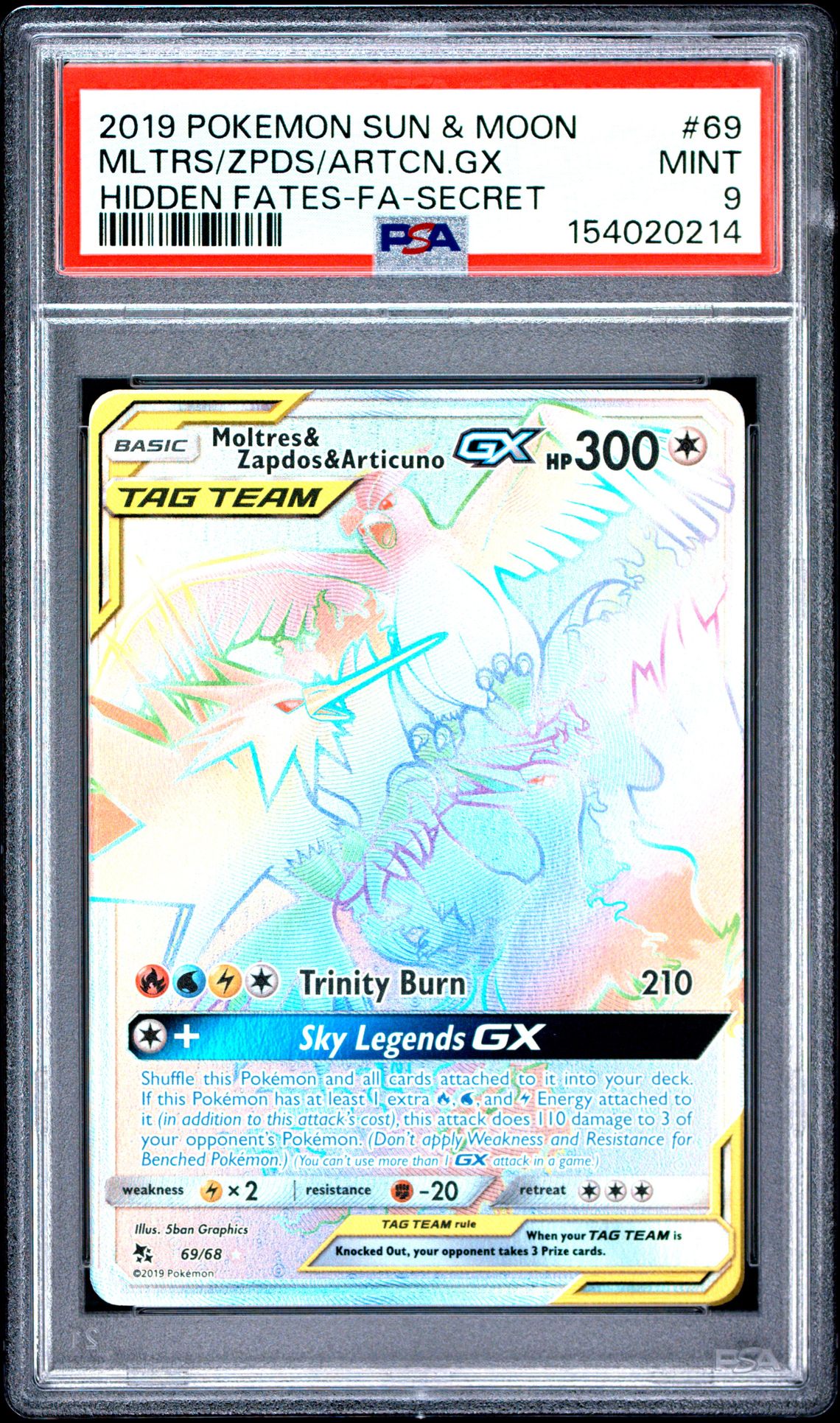 2019 Pokemon Sun & Moon Hidden Fates Mltrs/Zpds/Artcn.gx #69 (Hidden Fates-Fa-Secret) Mint 9 front