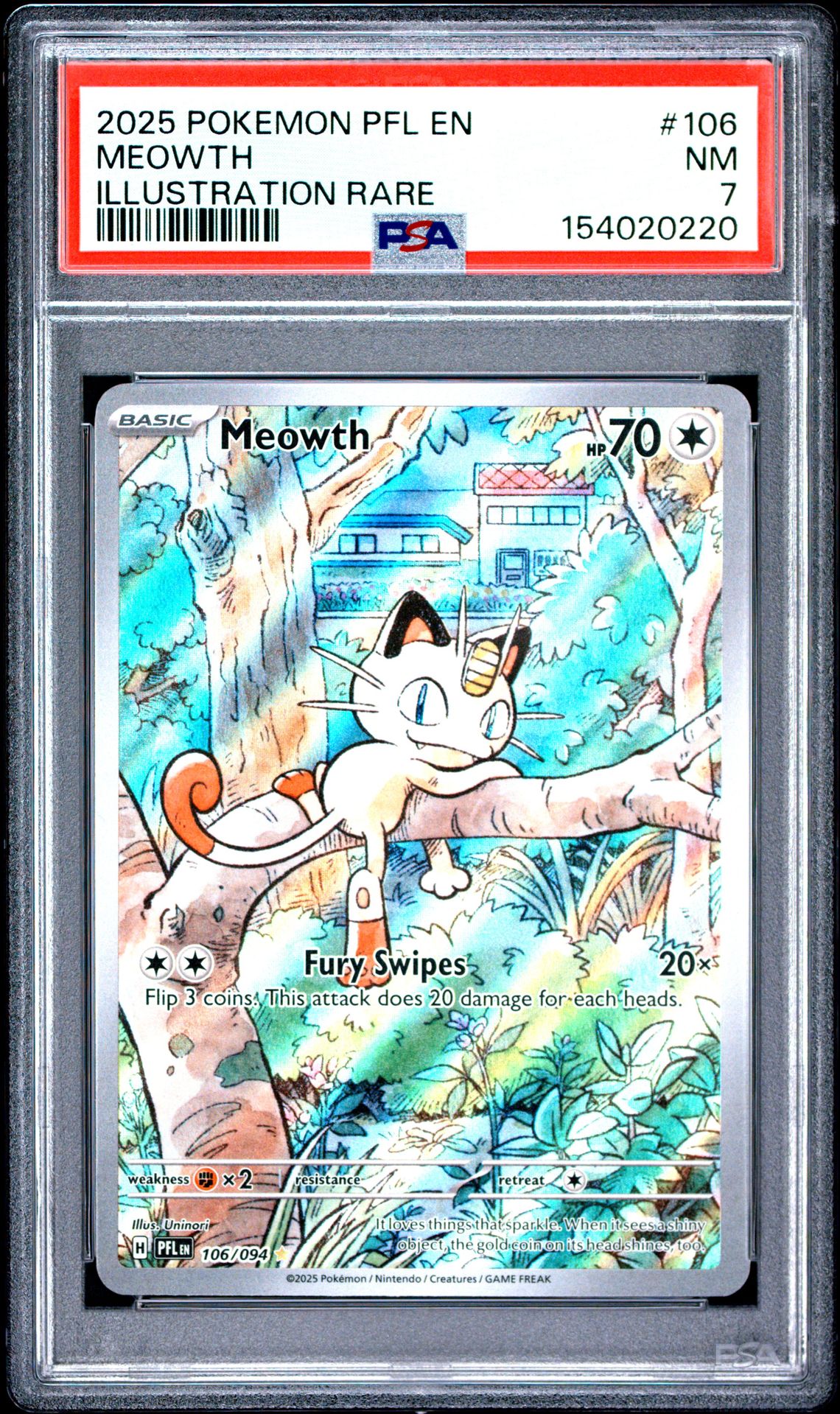 2025 Pokemon Pfl En-Phantasmal Flames Meowth #106 (Illustration Rare) Nm 7 front