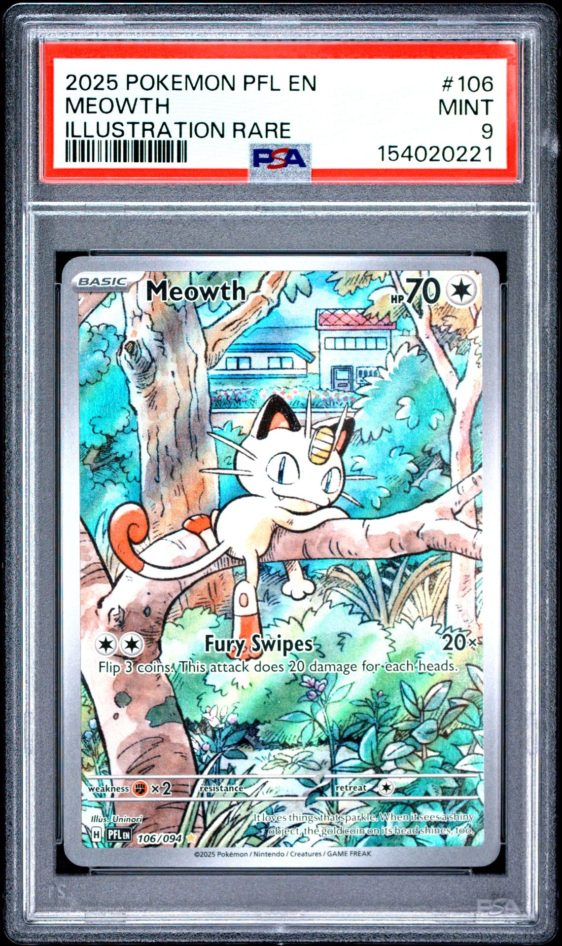 2025 Pokemon Pfl En-Phantasmal Flames Meowth #106 (Illustration Rare) Mint 9 front