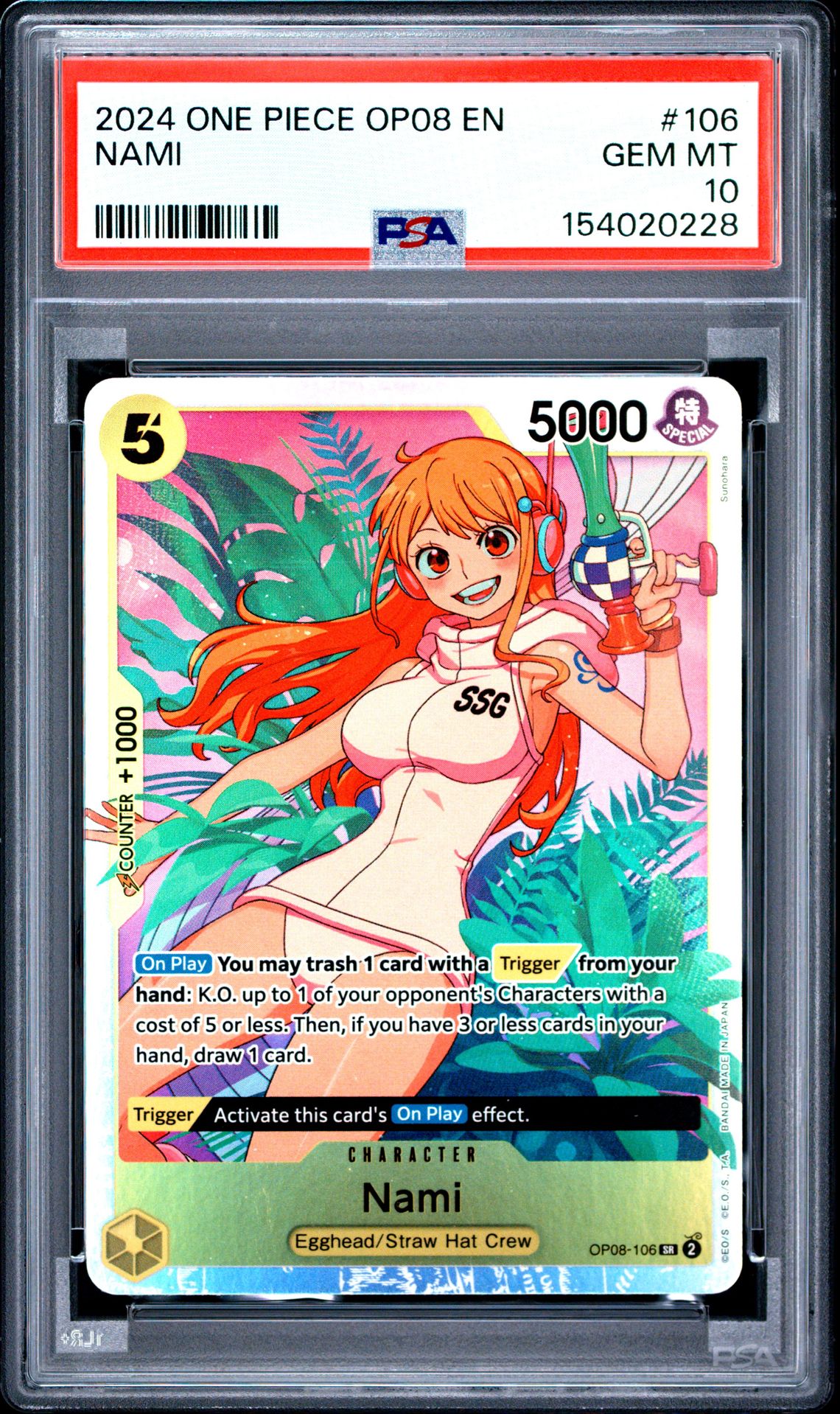 2024 One Piece Op08-Two Legends Nami #106 Gem Mt 10 front view - PSA graded GEM MT 10