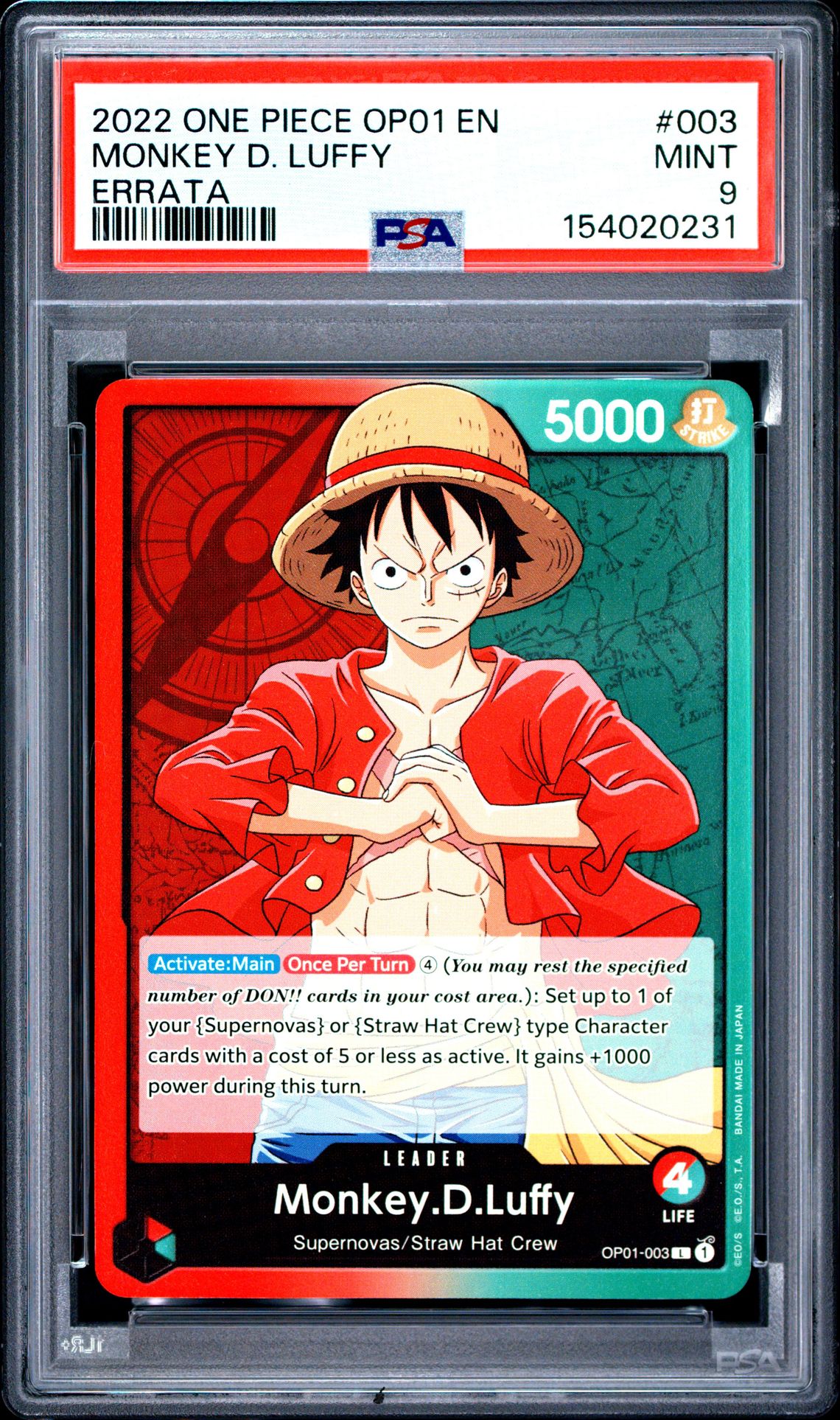2022 One Piece Op01-Romance Dawn Monkey D. Luffy #003 (Errata) Mint 9 front