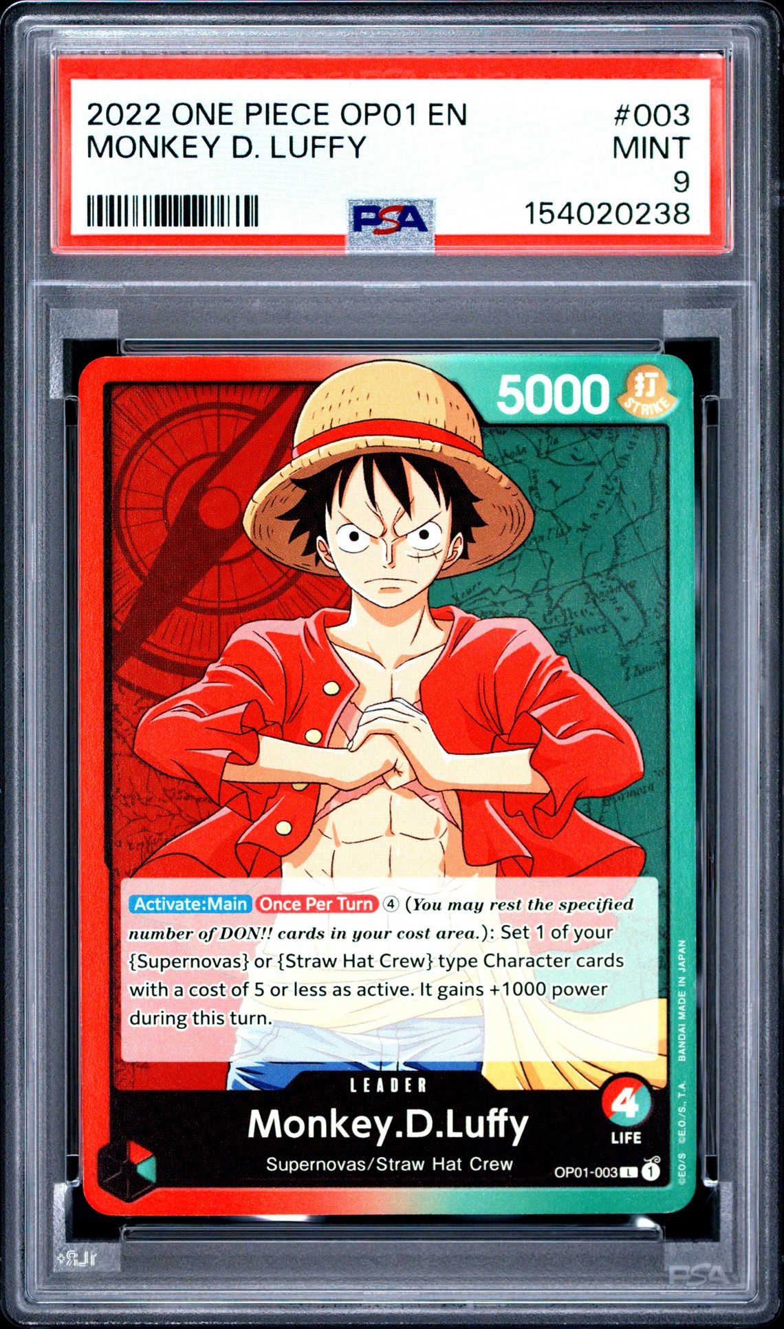 2022 One Piece Op01-Romance Dawn Monkey D. Luffy #003 Mint 9 front