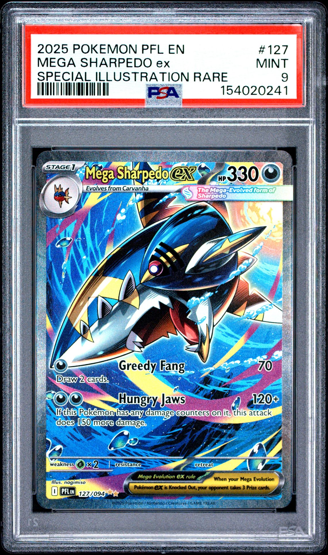 2025 Pokemon Pfl En-Phantasmal Flames Mega Sharpedo Ex #127 (Special Illustration Rare) Mint 9 front