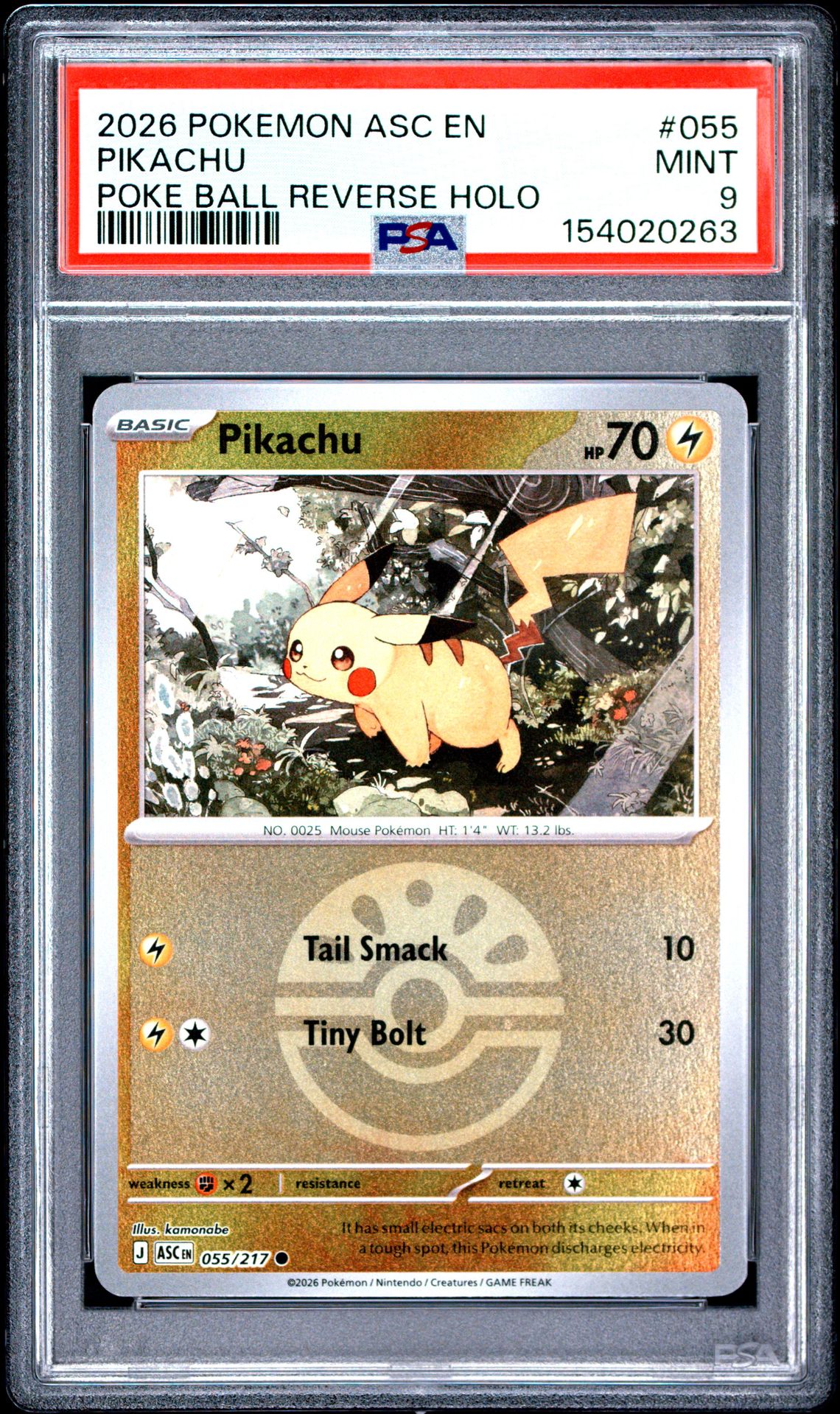 2026 Pokemon Asc En-Ascended Heroes Pikachu #055 (Poke Ball Reverse Holo) Mint 9 front