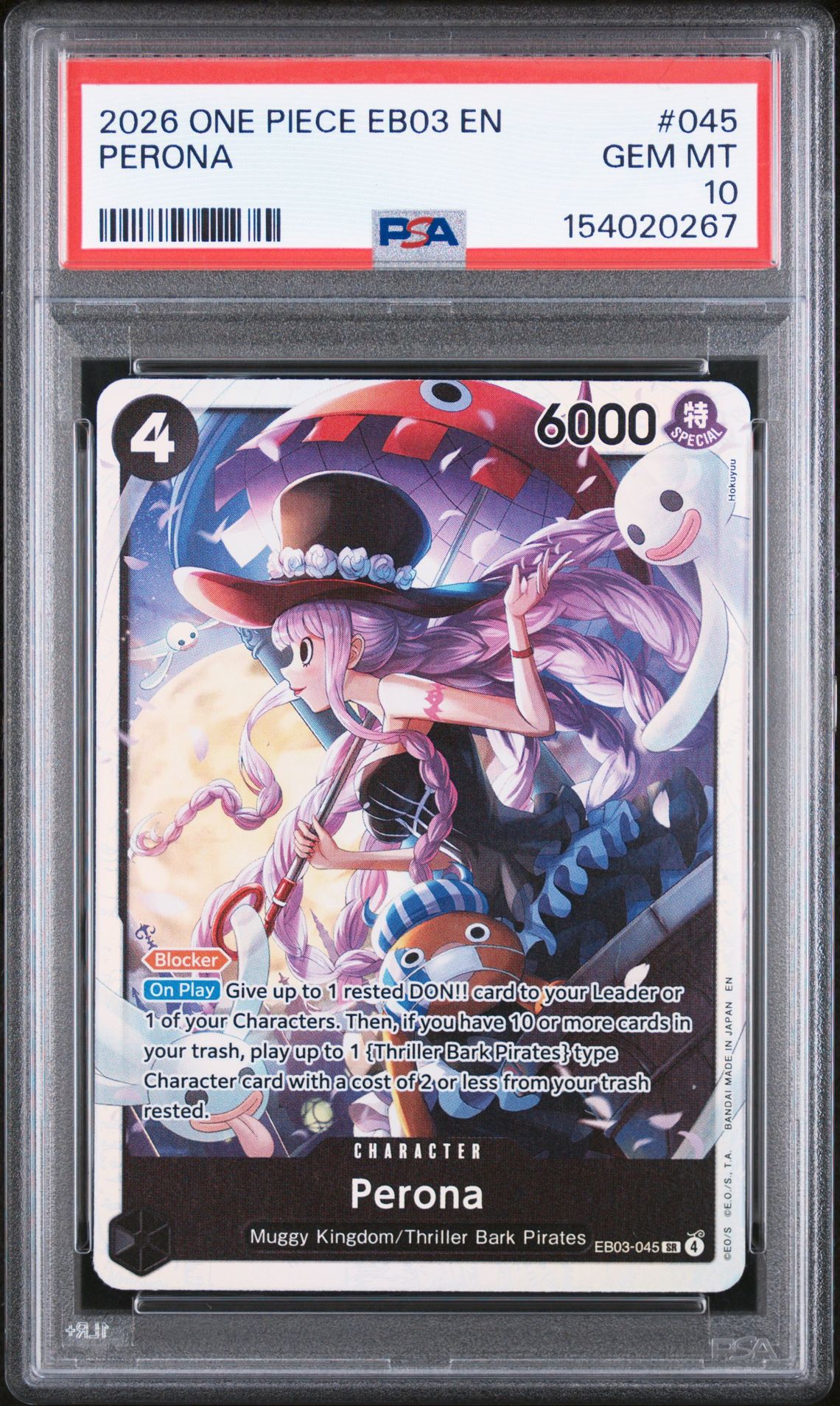 2026 One Piece Eb03-Extra Booster -One Piece Heroines Edition- Perona #045 Gem Mt 10 front view - PSA graded GEM MT 10