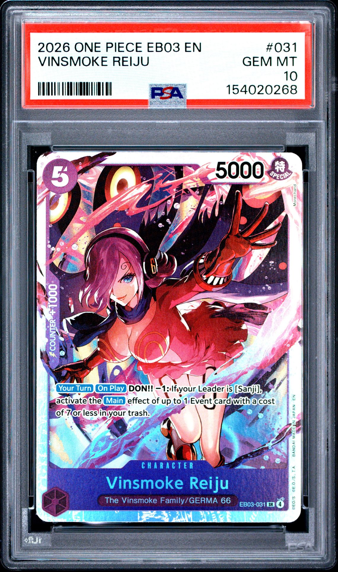 2026 One Piece Eb03-Extra Booster -One Piece Heroines Edition- Vinsmoke Reiju #031 Gem Mt 10 front
