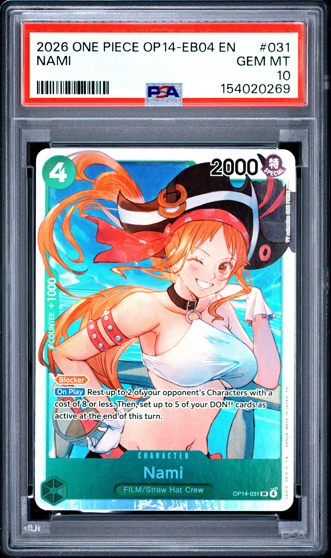 2026 One Piece Op14-Eb04-The Azure Sea's Seven Nami #031 Gem Mt 10 front