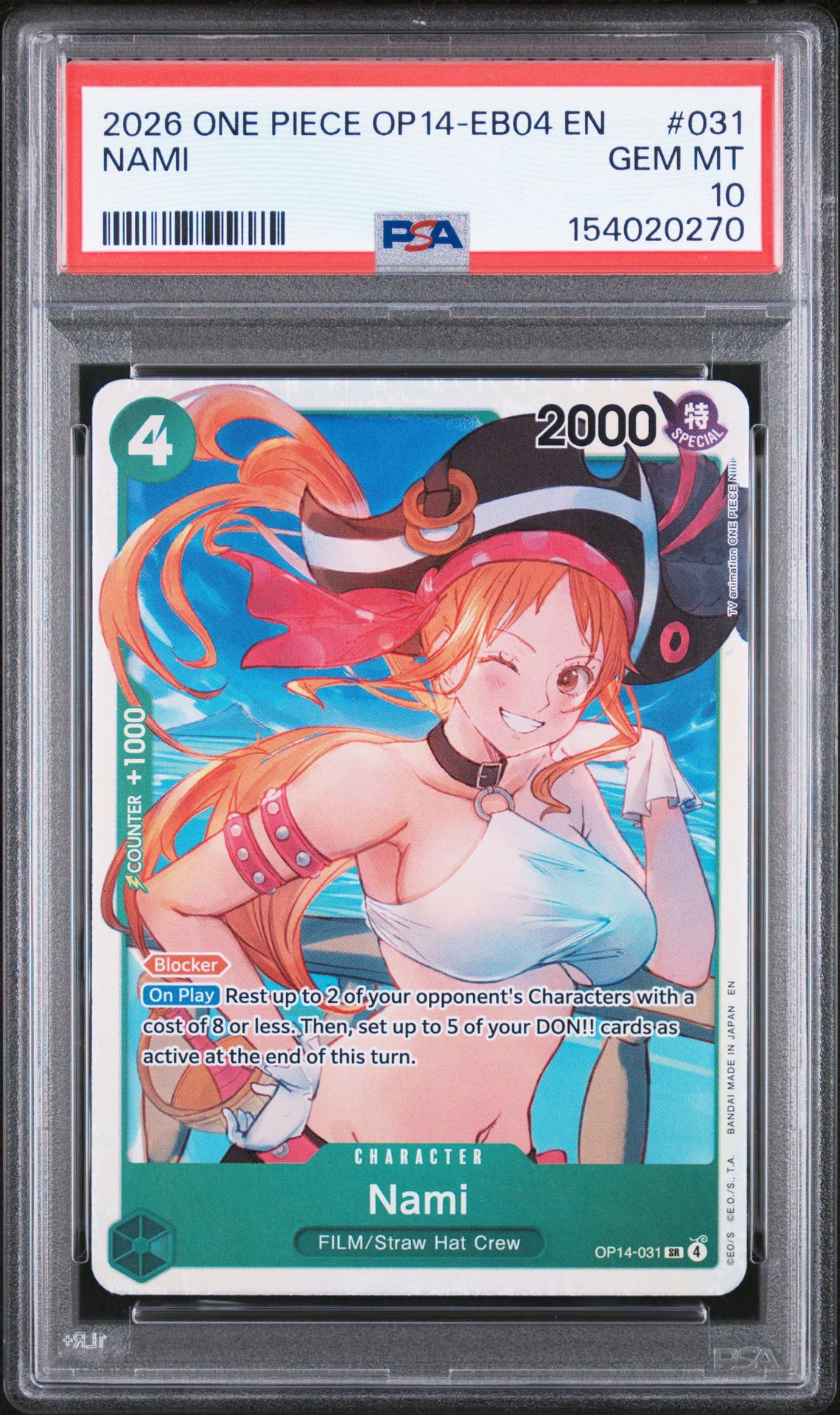 2026 One Piece Op14-Eb04-The Azure Sea's Seven Nami #031 Gem Mt 10 front
