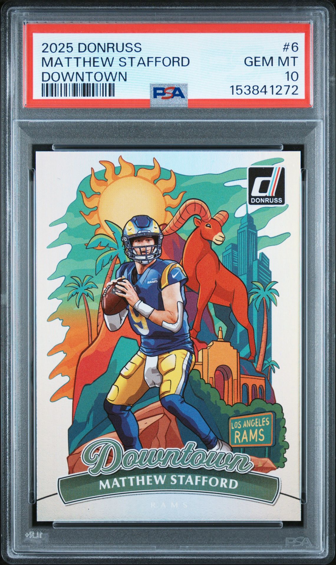2025 Panini Donruss Downtown Matthew Stafford #6 Gem Mt 10 front view - PSA graded GEM MT 10