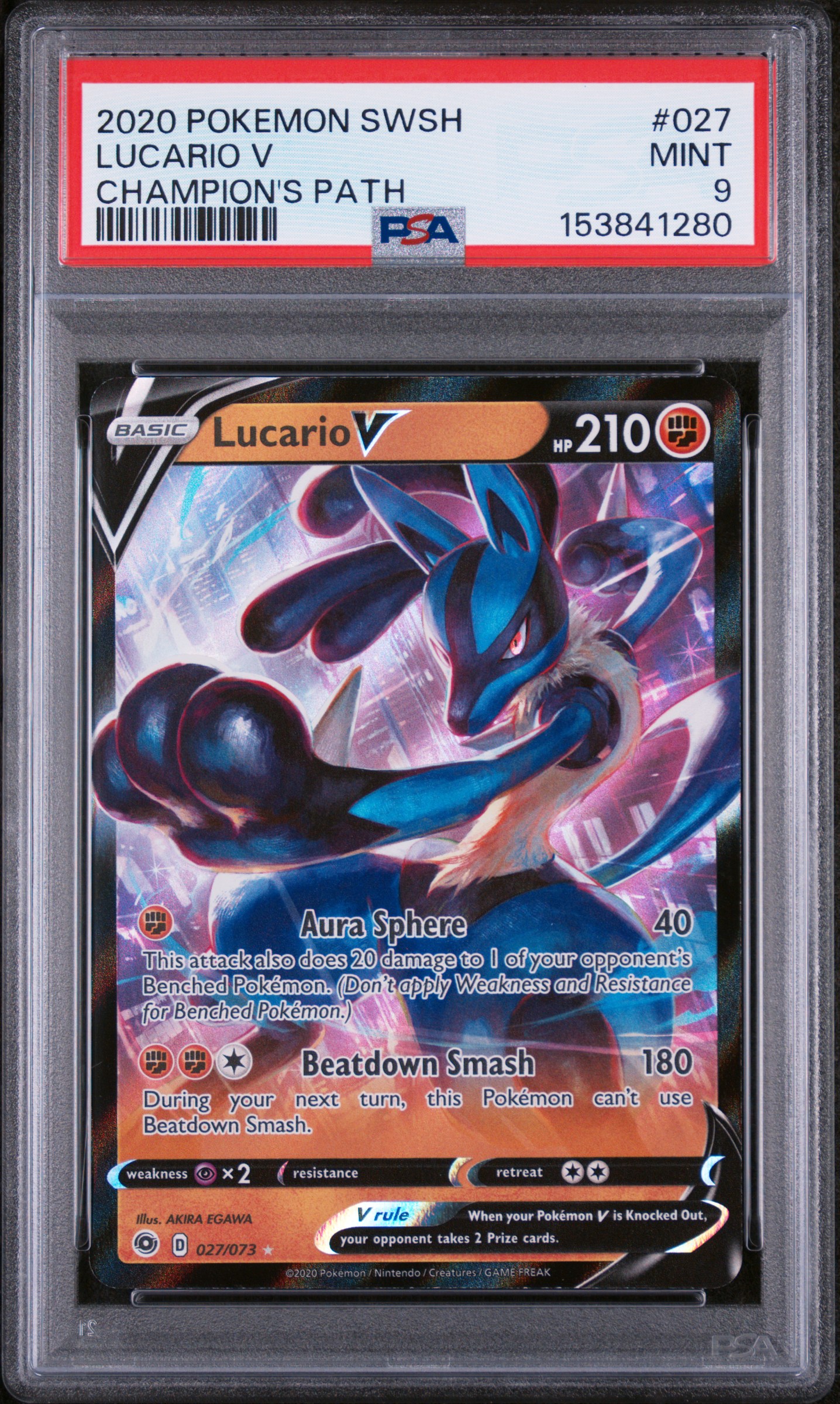 2020 #027 Lucario V PSA 9 Sword & Shield Champion's Path
