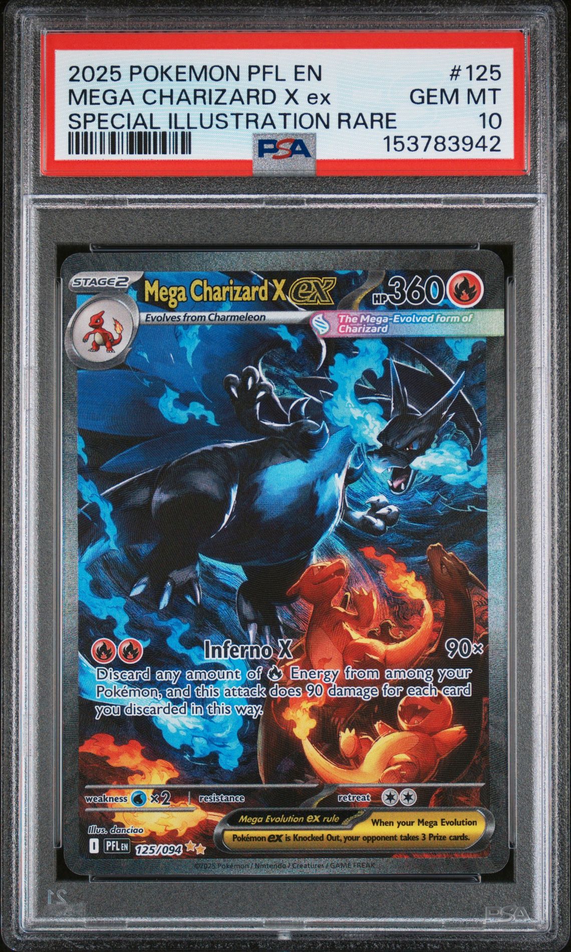 2025 Pokemon Pfl En-Phantasmal Flames Mega Charizard X Ex #125 (Special Illustration Rare) Gem Mt 10 front view - PSA graded GEM MT 10