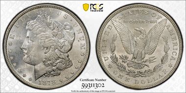 1878 7TF $1 VAM 203, Short Leaf MS63
