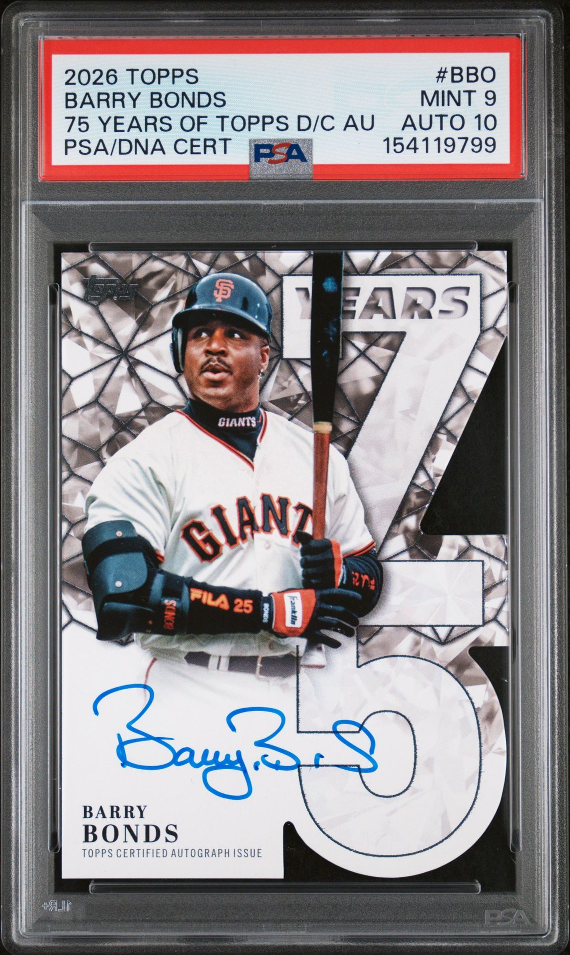 2026 Topps TOPPS 75 YEARS OF TOPPS DIE-CUT AUTOGRAPHS 75 YEARS OF TOPPS D/C AU #BBO Barry Bonds front
