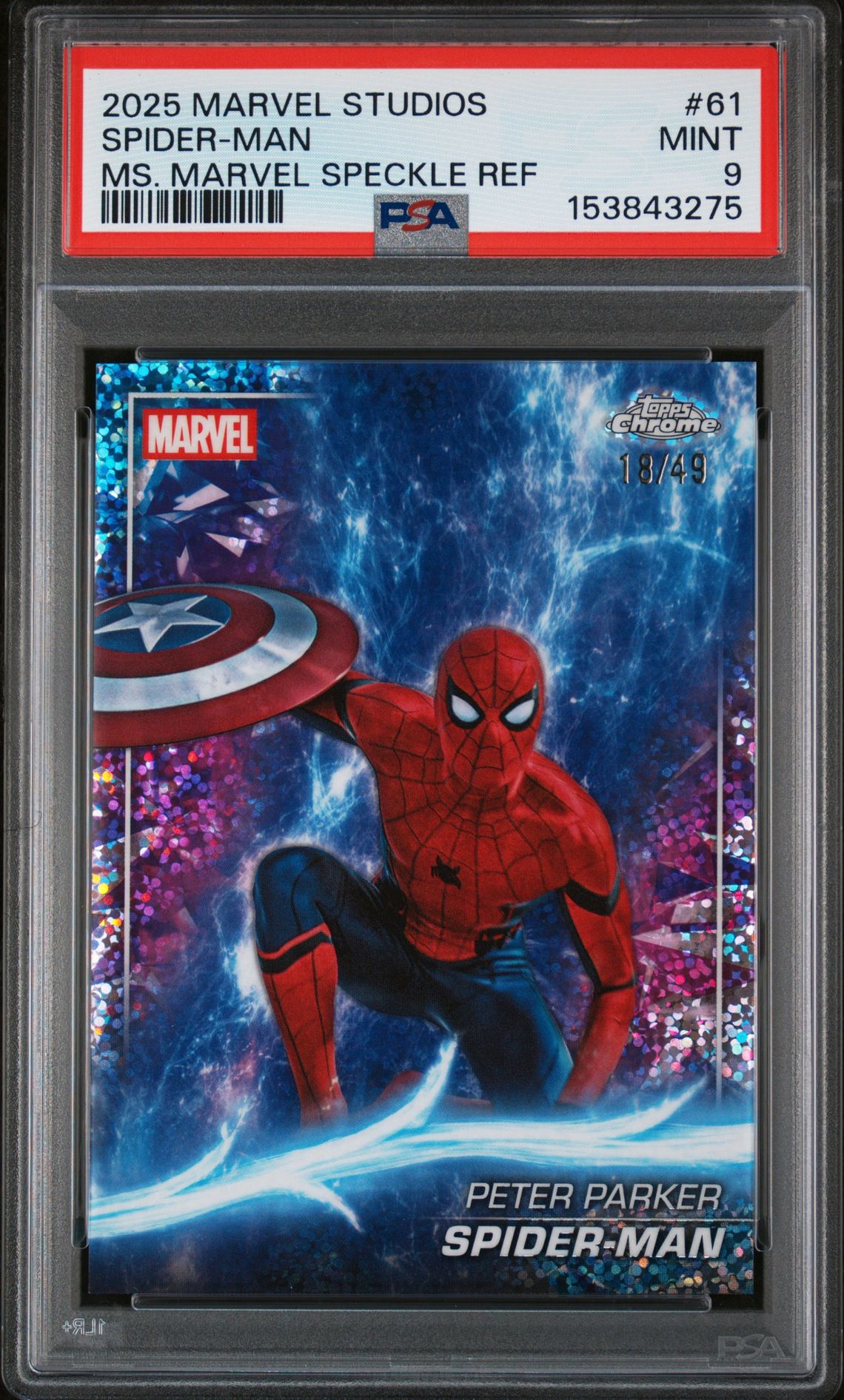 2025 Topps TOPPS MARVEL STUDIOS CHROME Ms. Marvel Speckle Ref Spider-Man front