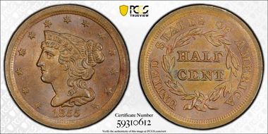 1855 1/2C MS64BN
