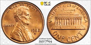 1982-D 1C Zinc, Large Date MS64RD