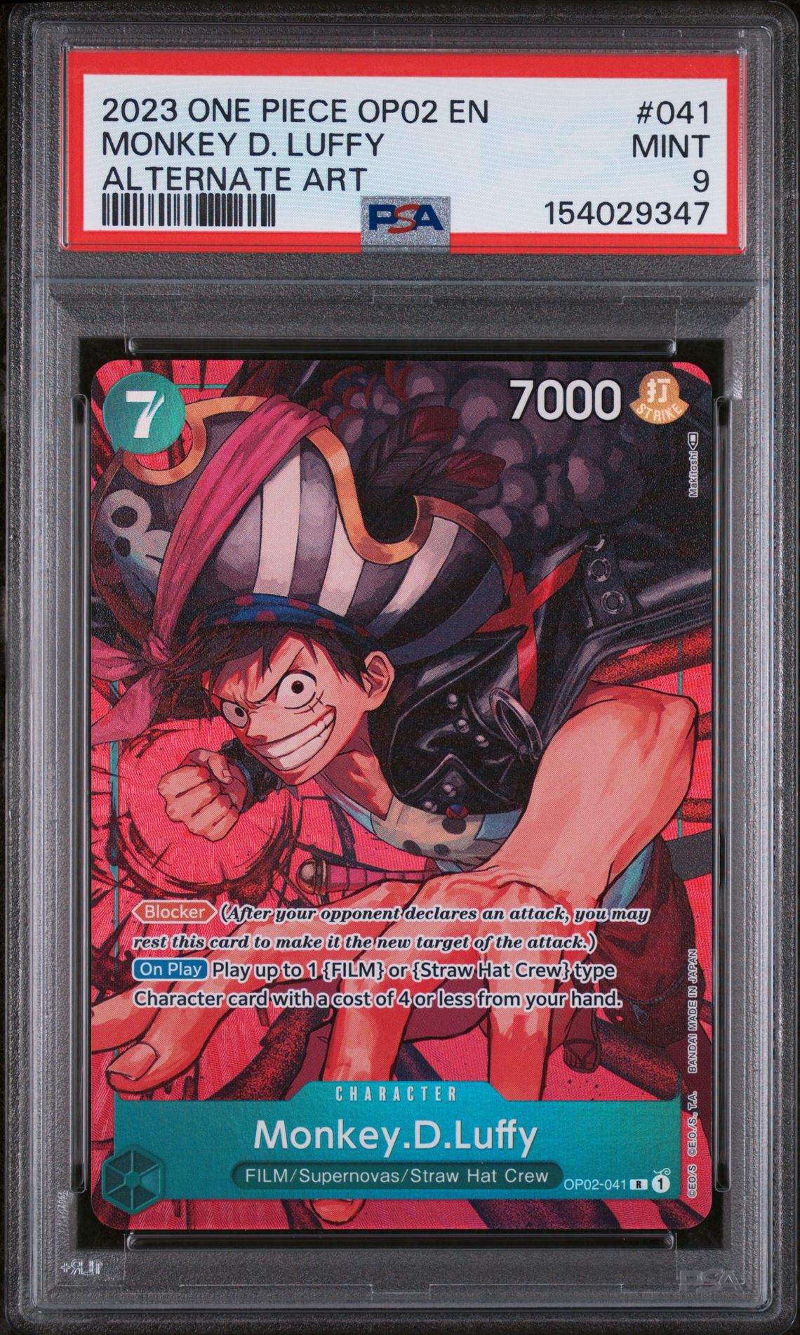 2023 One Piece ONE PIECE OP02-PARAMOUNT WAR ALTERNATE ART #041 Monkey D. Luffy front