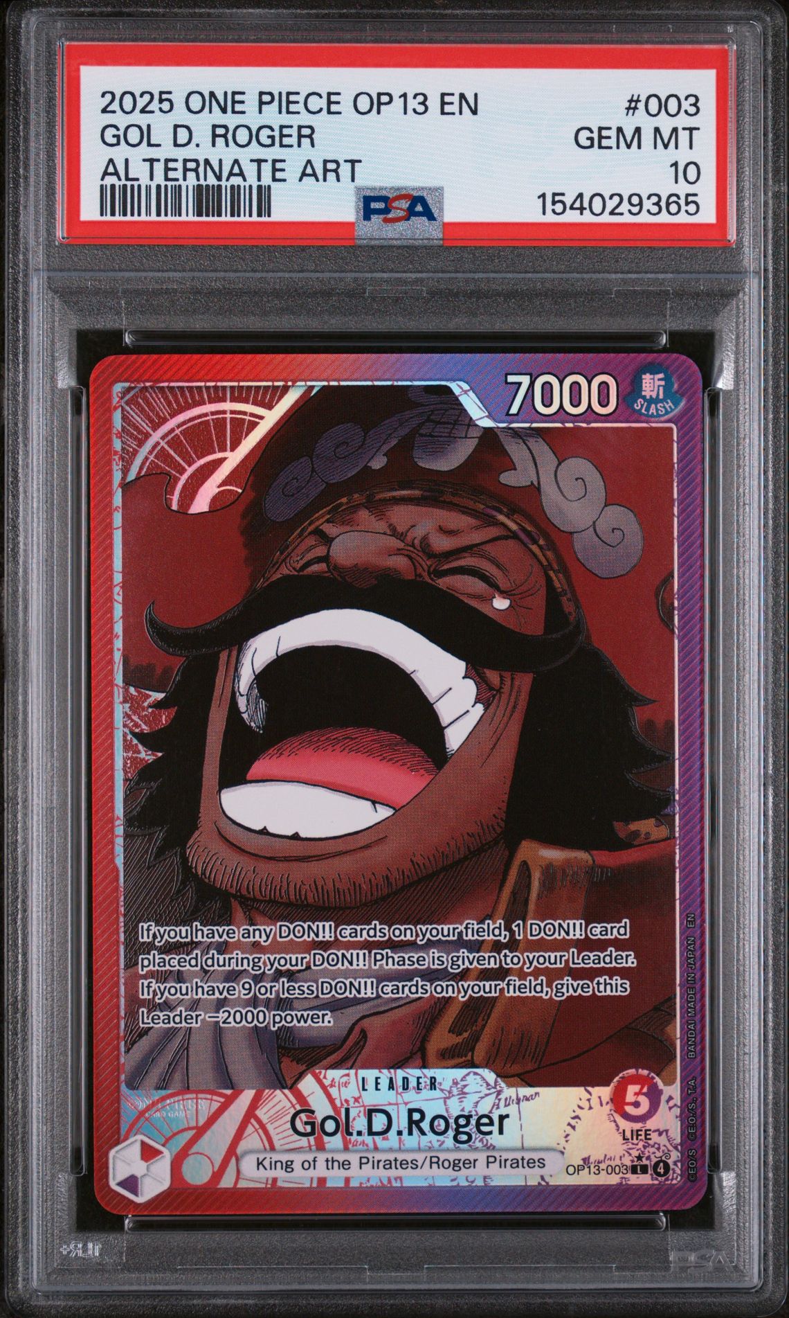2025 One Piece ONE PIECE OP13-CARRYING ON HIS WILL ALTERNATE ART #003 Gol D. Roger front