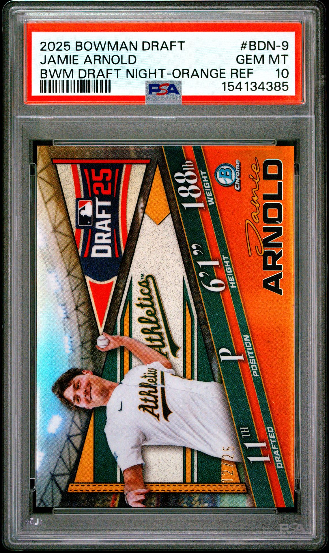 2025 Bowman BOWMAN DRAFT BOWMAN DRAFT NIGHT Orange Refractor #BDN-9 Jamie Arnold front