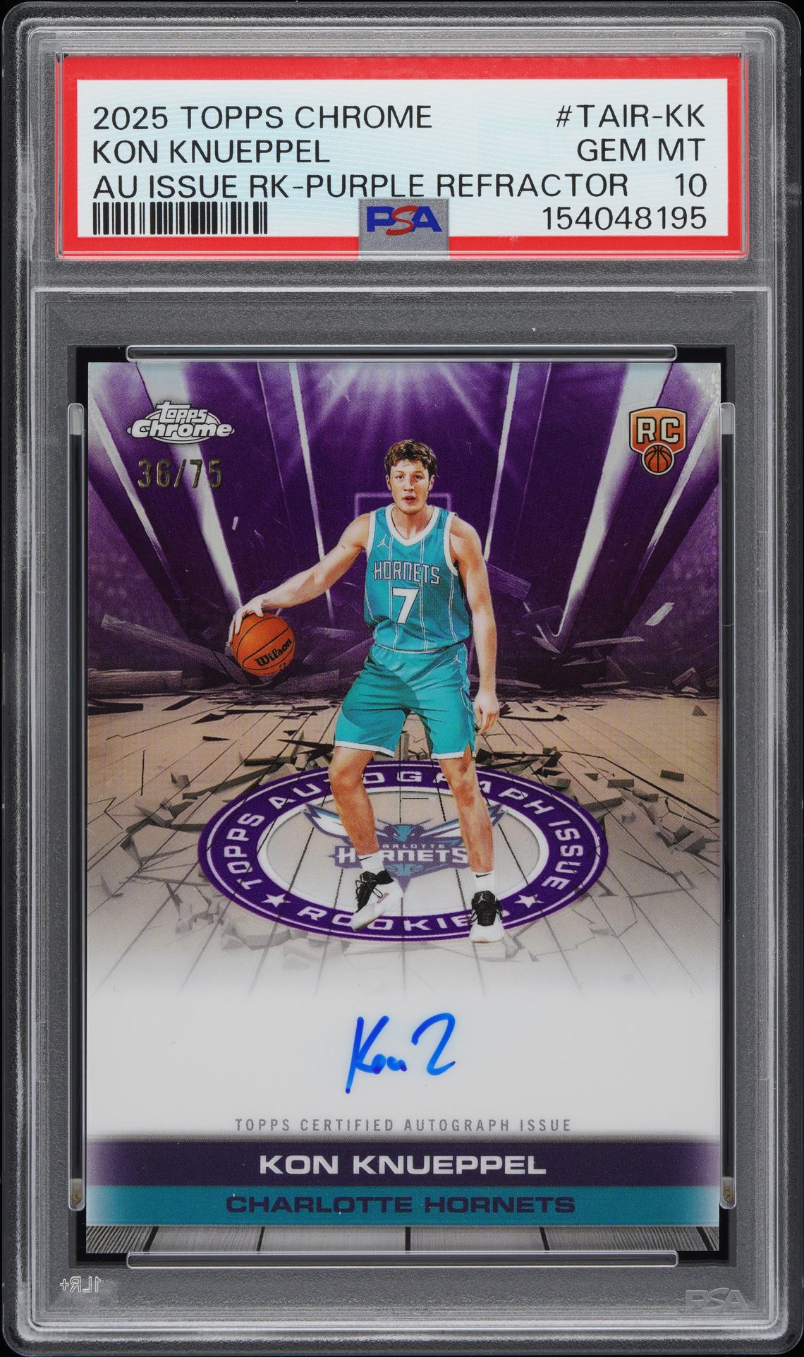 2025 Topps TOPPS CHROME CHROME ROOKIE AUTOGRAPHS CHR RK AU-PURPLE REFRACTOR #TCAR-KK Kon Knueppel front