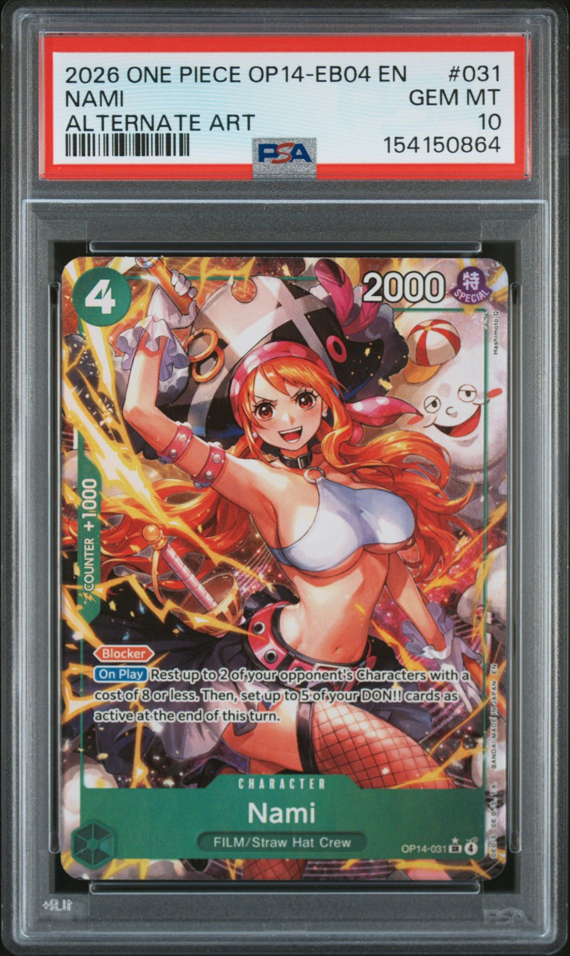 2026 One Piece Op14-Eb04-The Azure Sea's Seven Nami #031 (Alternate Art) Gem Mt 10 front